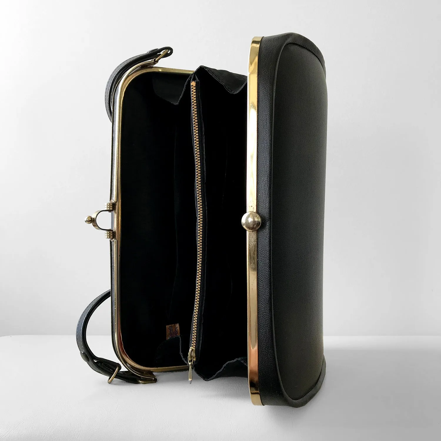 1960s Black Structured Leather Handbag