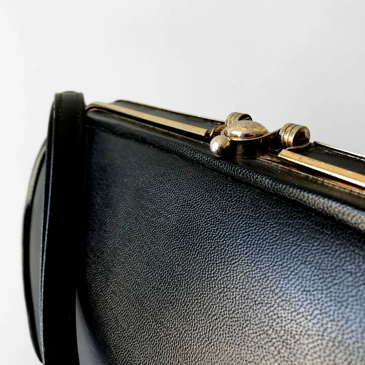 1960s Black Structured Leather Handbag