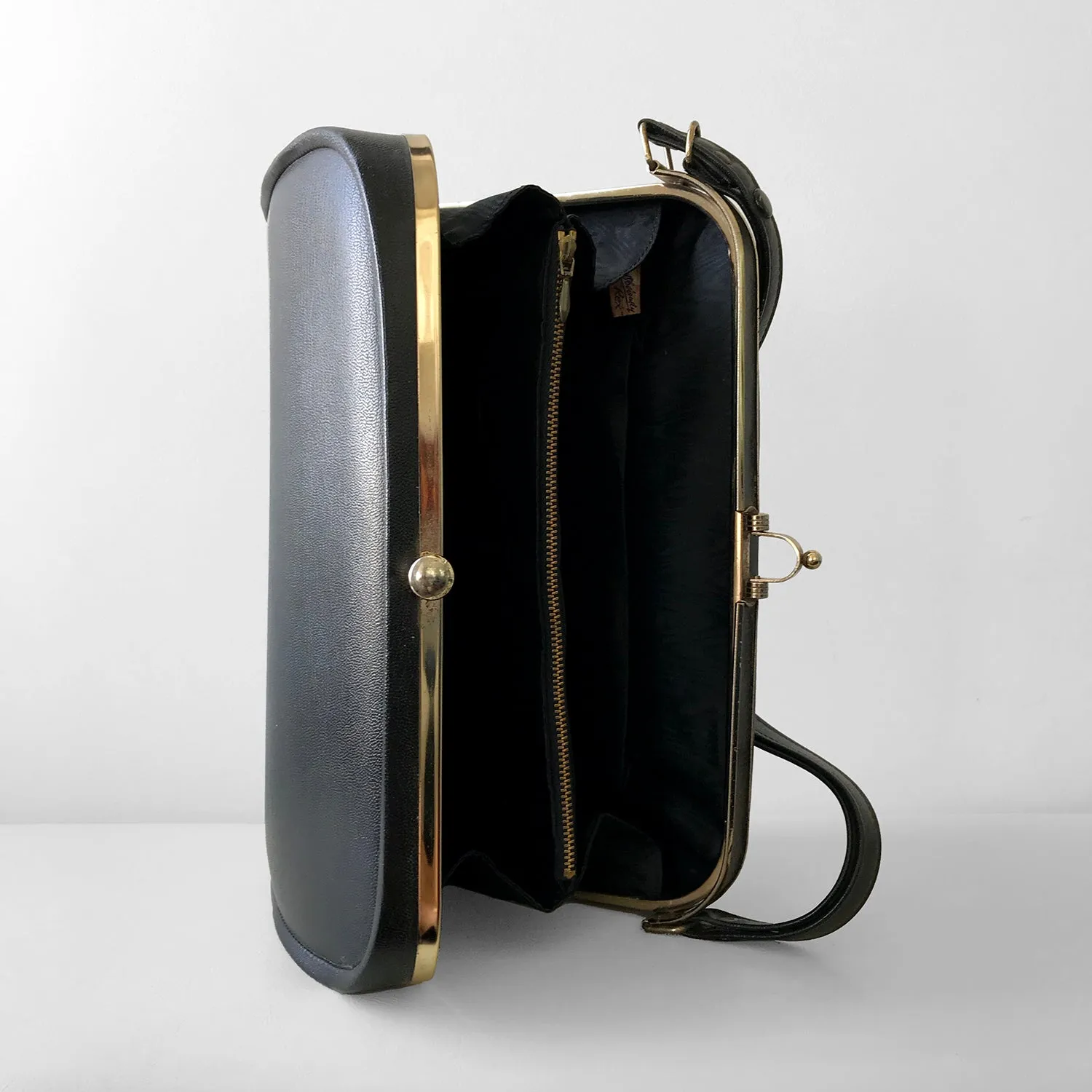 1960s Black Structured Leather Handbag