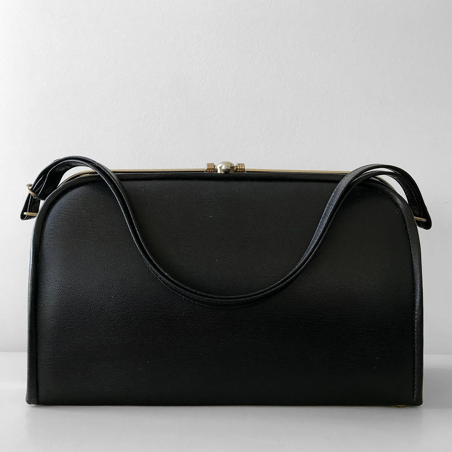 1960s Black Structured Leather Handbag