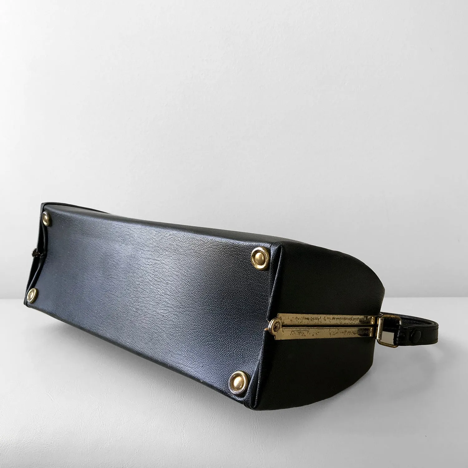 1960s Black Structured Leather Handbag