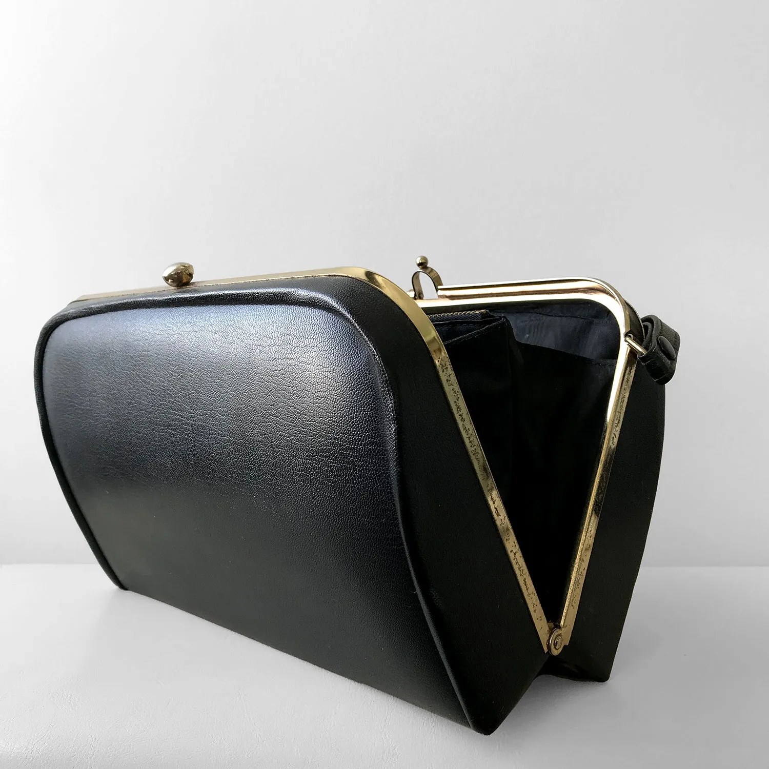 1960s Black Structured Leather Handbag