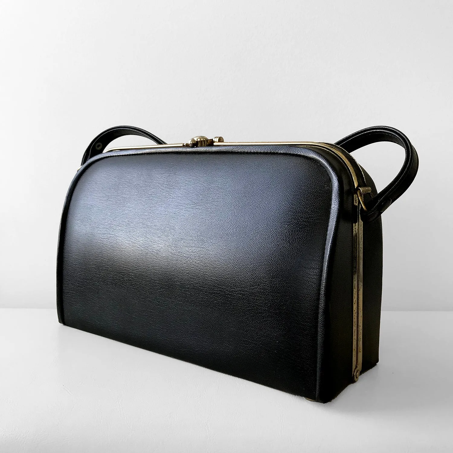 1960s Black Structured Leather Handbag