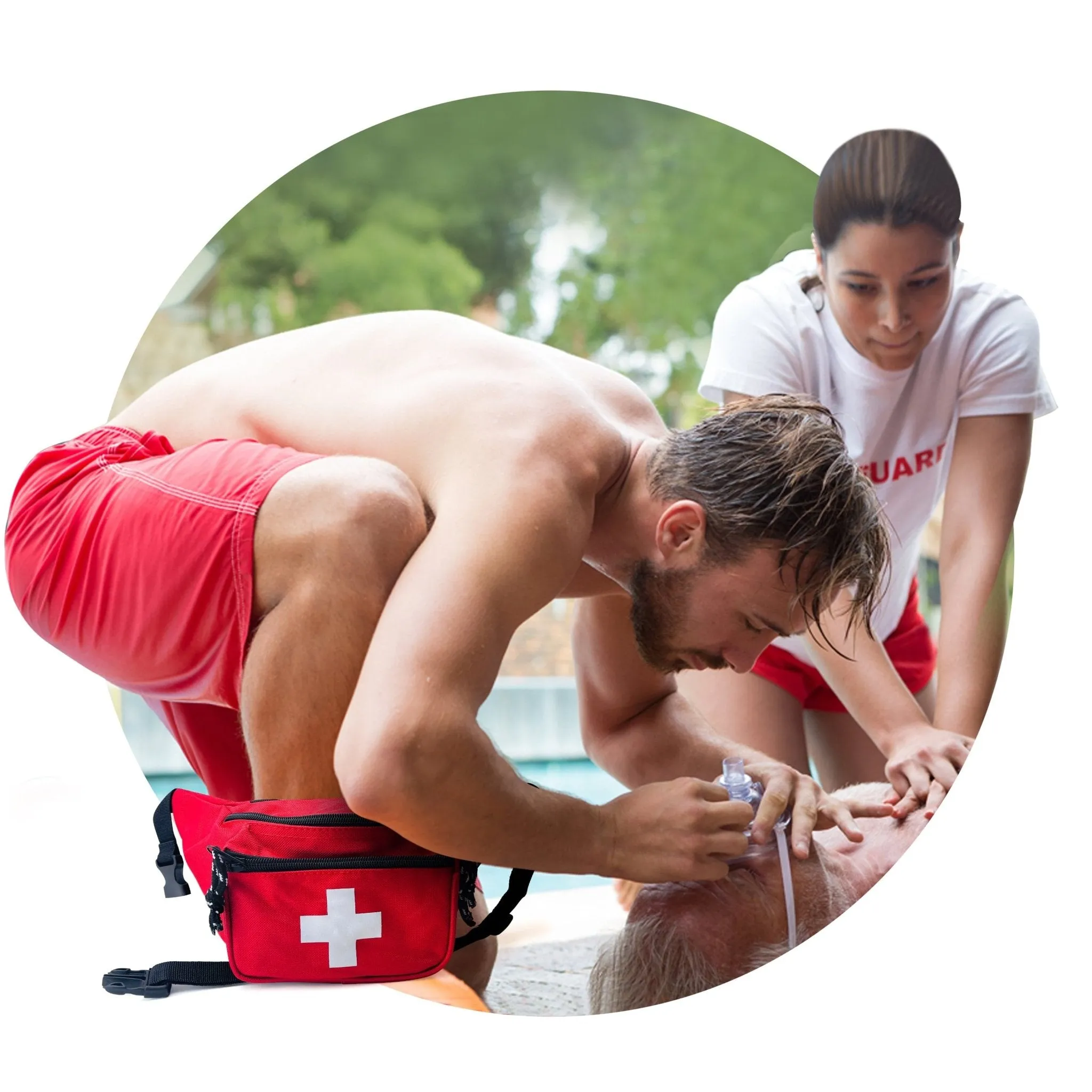 3 Pack - Lifeguard Fanny Pack With Whistle Lanyard - Baywatch Style First Aid Hip Pack w/ Adjustable Strap, Cross Logo   Zipper Pouch, Emergency Equipment Set