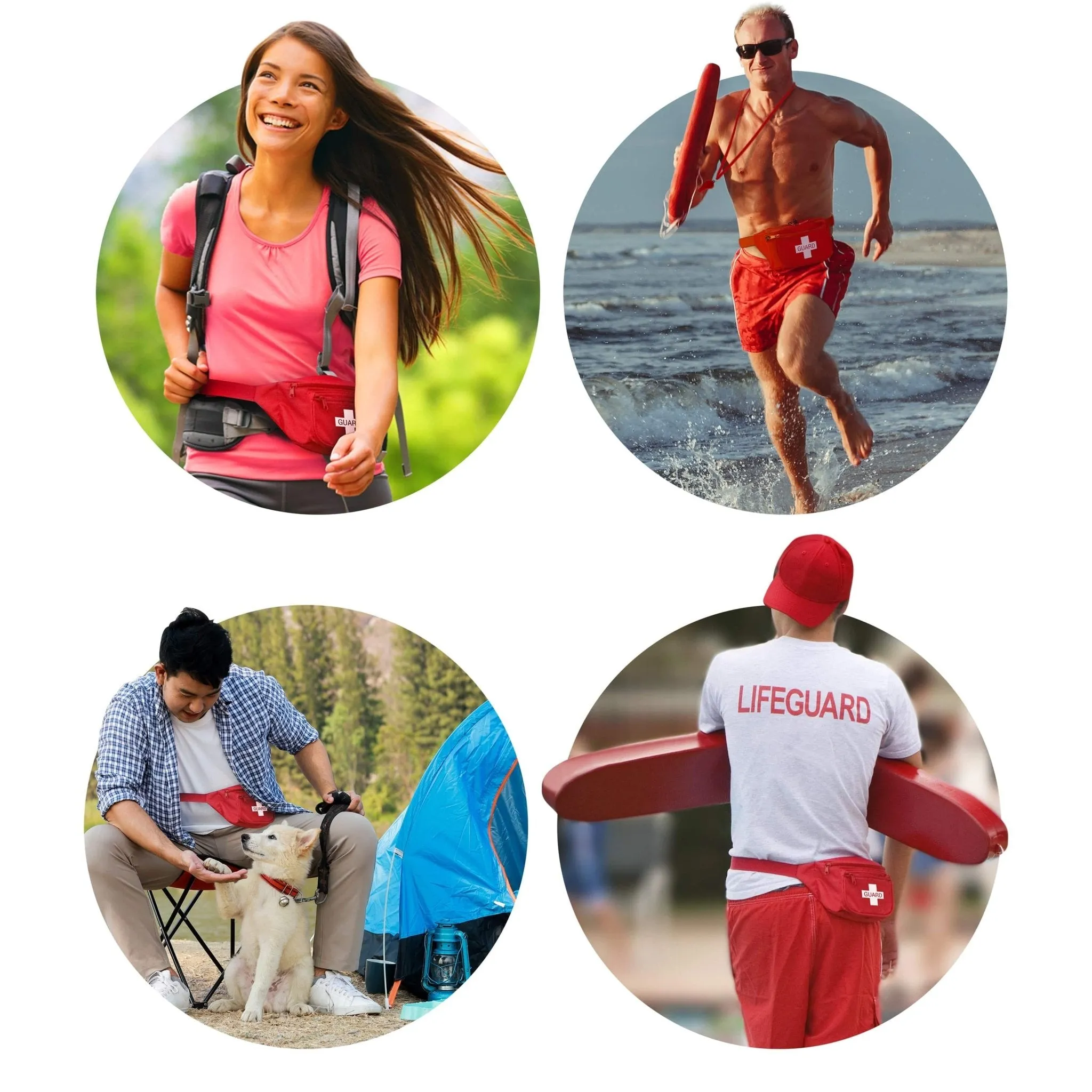 3 Pack - Lifeguard Fanny Pack With Whistle Lanyard - Baywatch Style First Aid Hip Pack w/ Adjustable Strap, Cross Logo   Zipper Pouch, Emergency Equipment Set