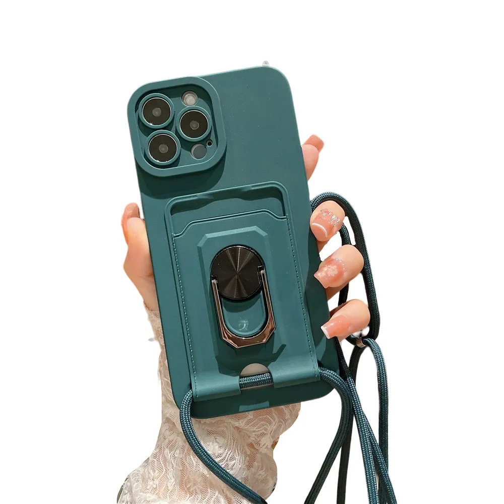 Anymob iPhone Case Green Hang Strap Cord Lanyard Magnetic Ring Holder Phone Cover Card Bag