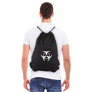 Army Force Gear Biohazard Warning Symbol Eco-Friendly Reusable Draw String Bag in Black & White