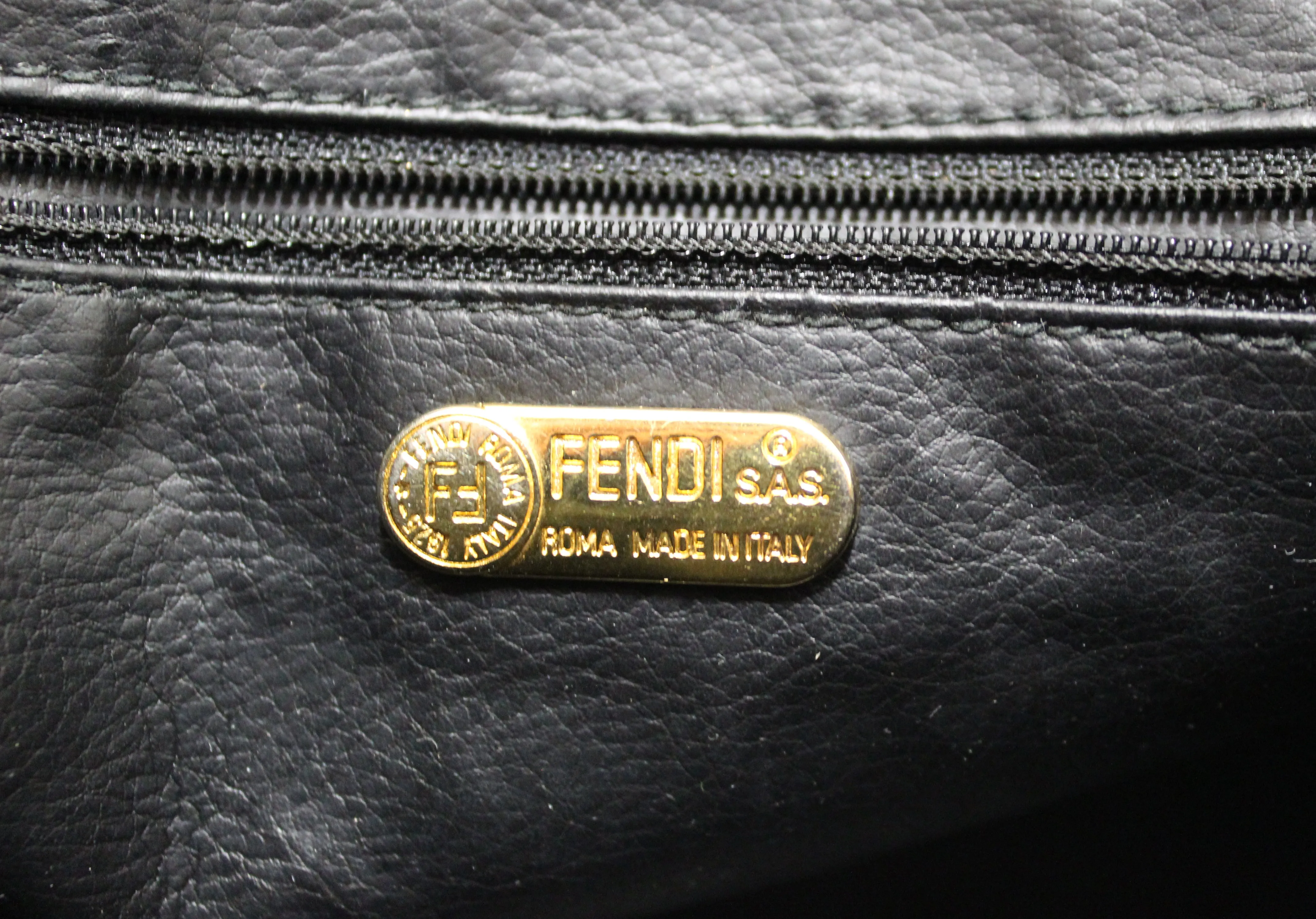 Authentic Fendi Vintage Black Canvas Striped Messenger Crossbody Bag