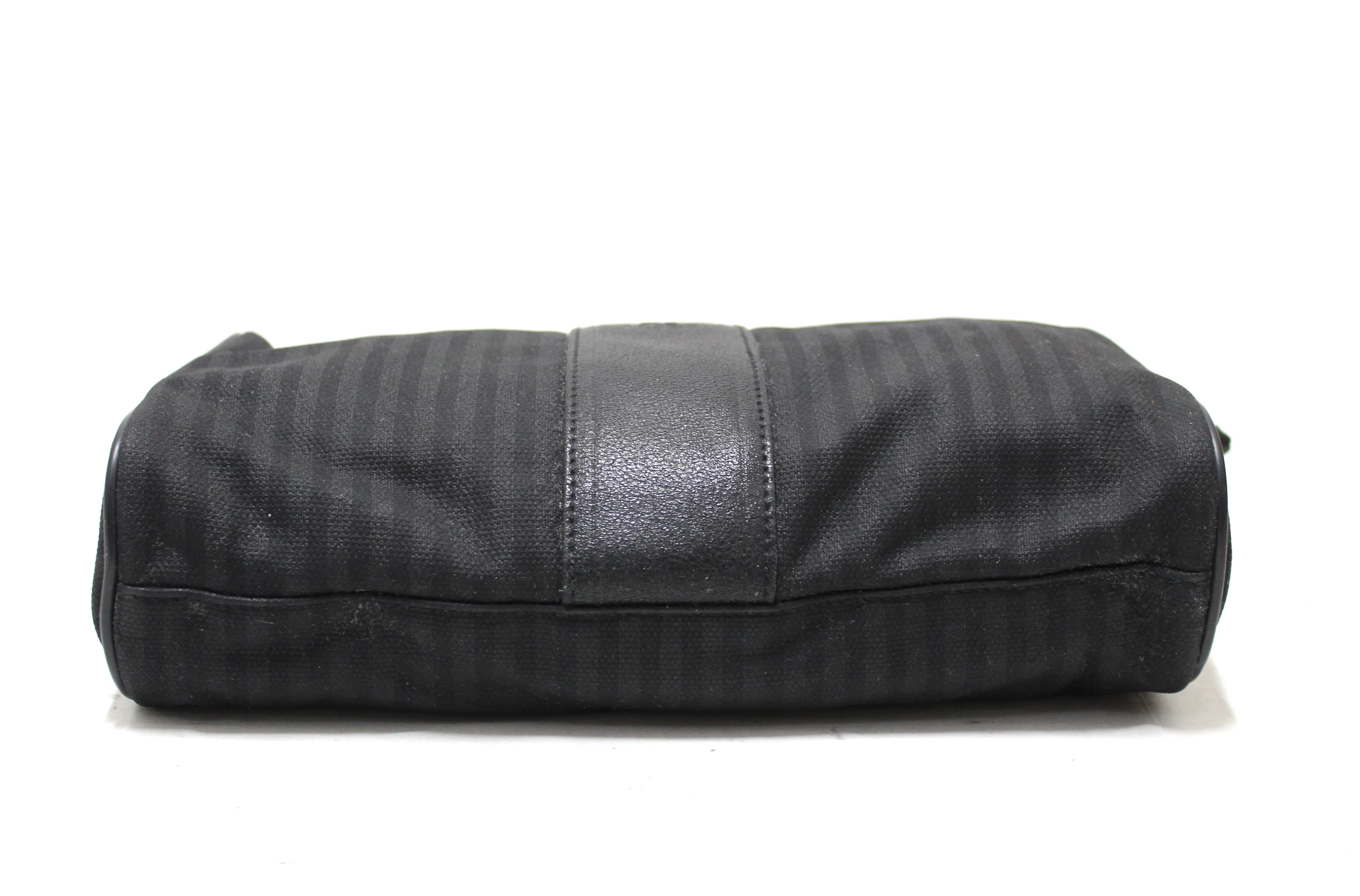 Authentic Fendi Vintage Black Canvas Striped Messenger Crossbody Bag