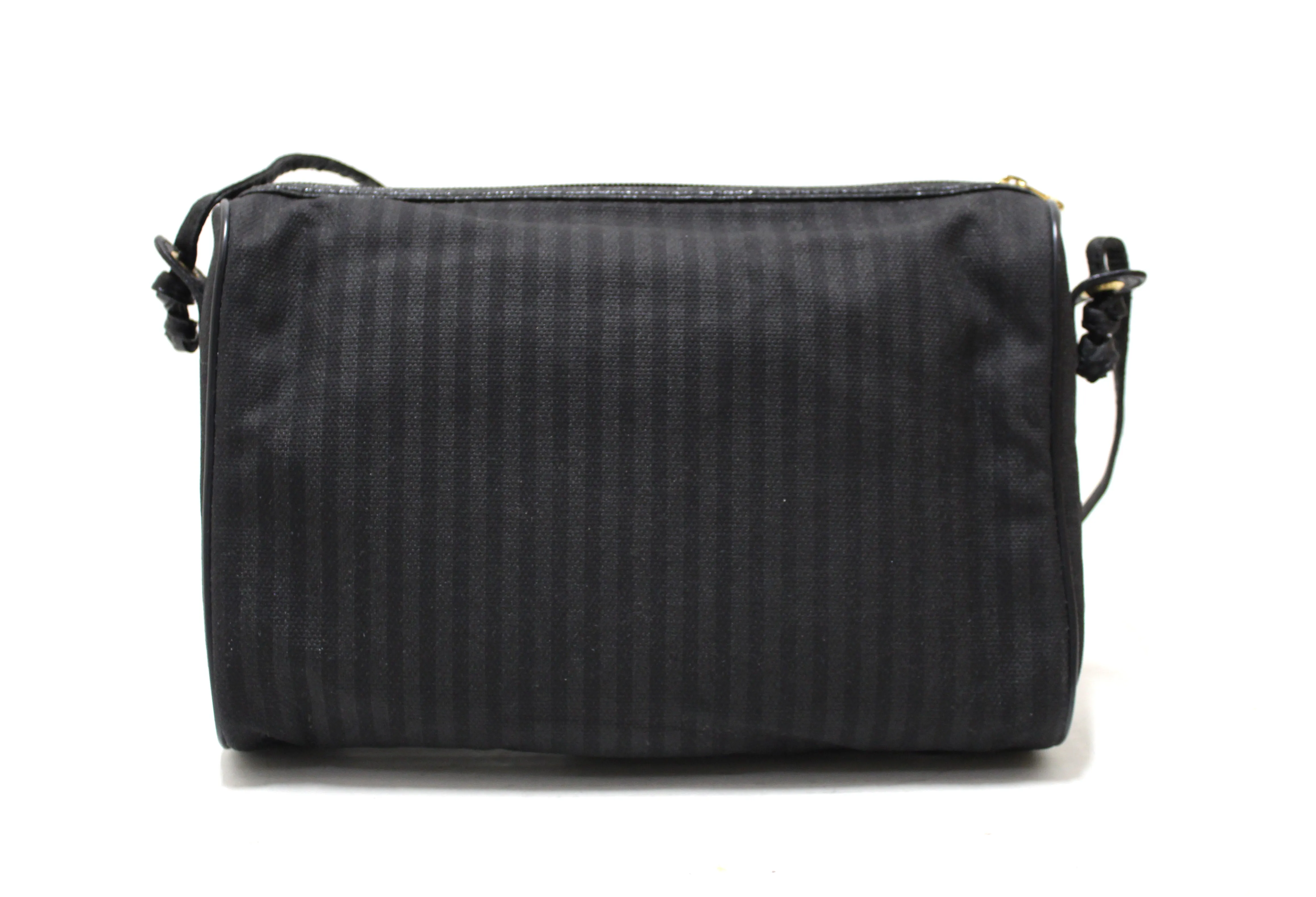 Authentic Fendi Vintage Black Canvas Striped Messenger Crossbody Bag