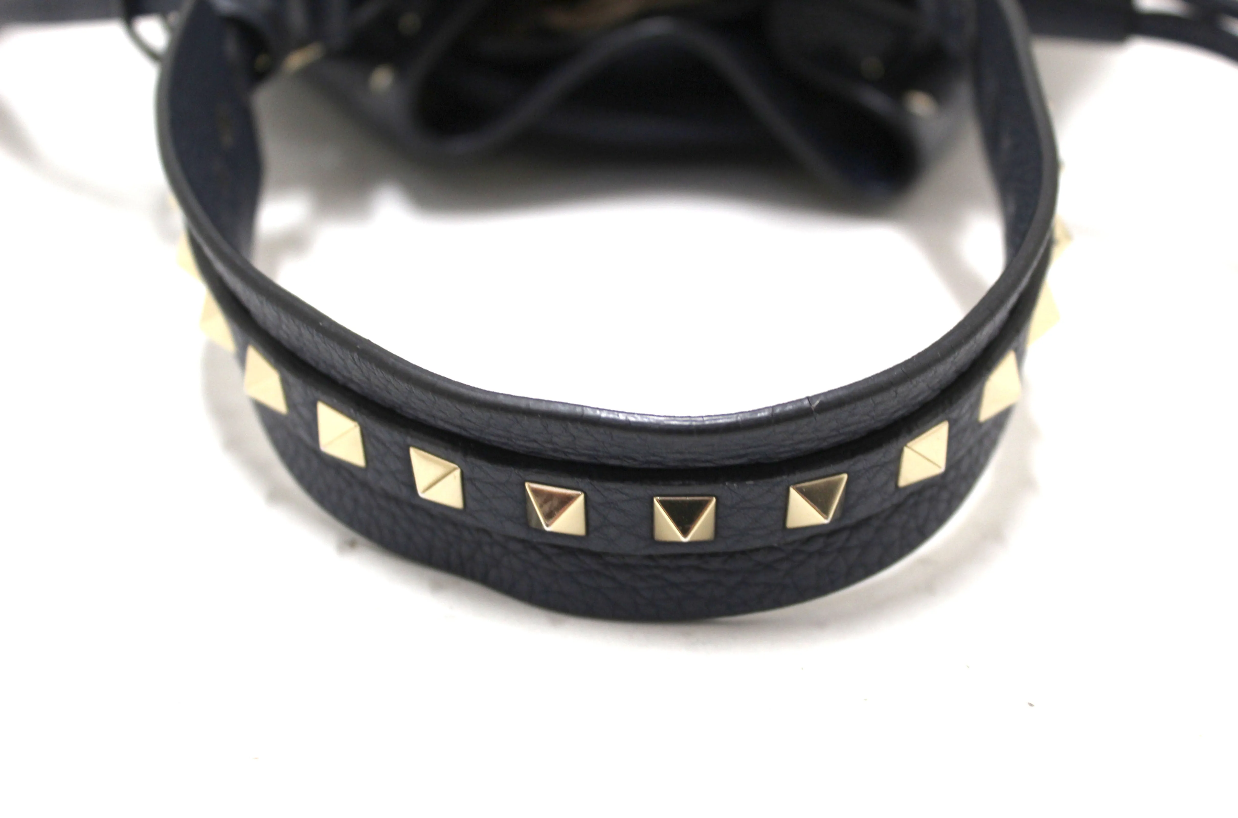 Authentic Valentino Garavani Navy Blue Rockstud Small Bucket Bag