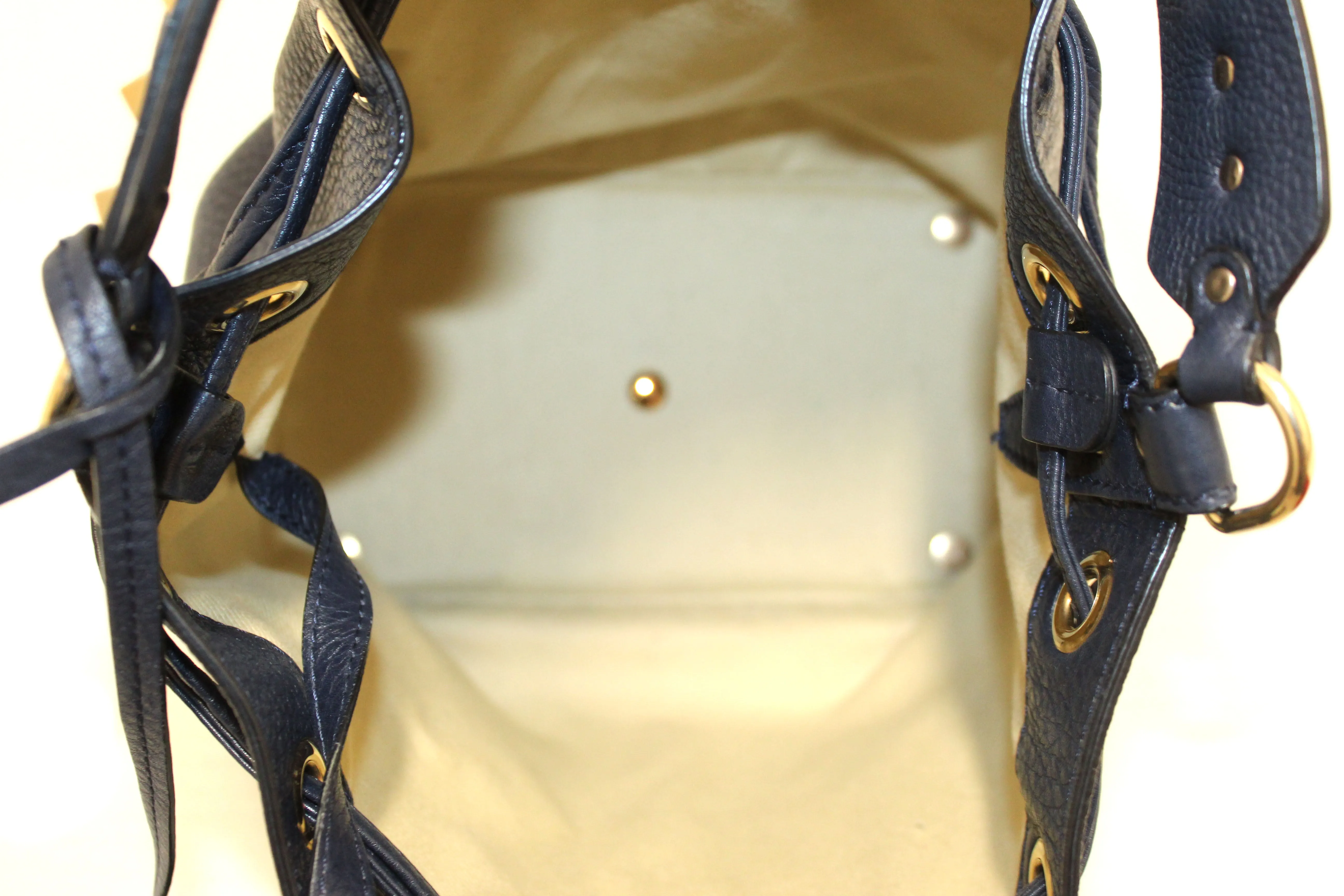 Authentic Valentino Garavani Navy Blue Rockstud Small Bucket Bag