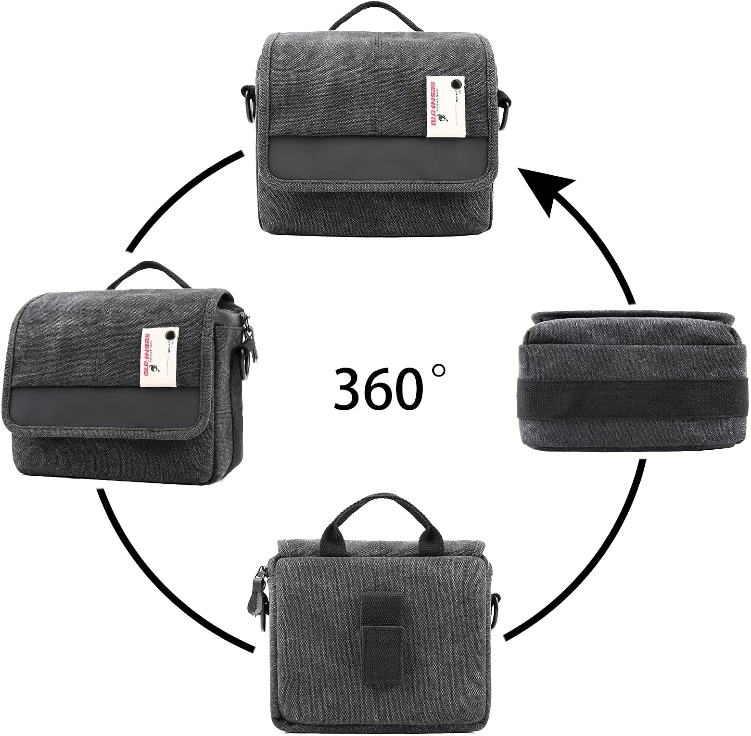 Besnfoto Camera Bag Purse Small Messenger Shoulder Bag for Mirrorless DSLR Camera Waterproof Canvas Compact Photography Case, Black Gray