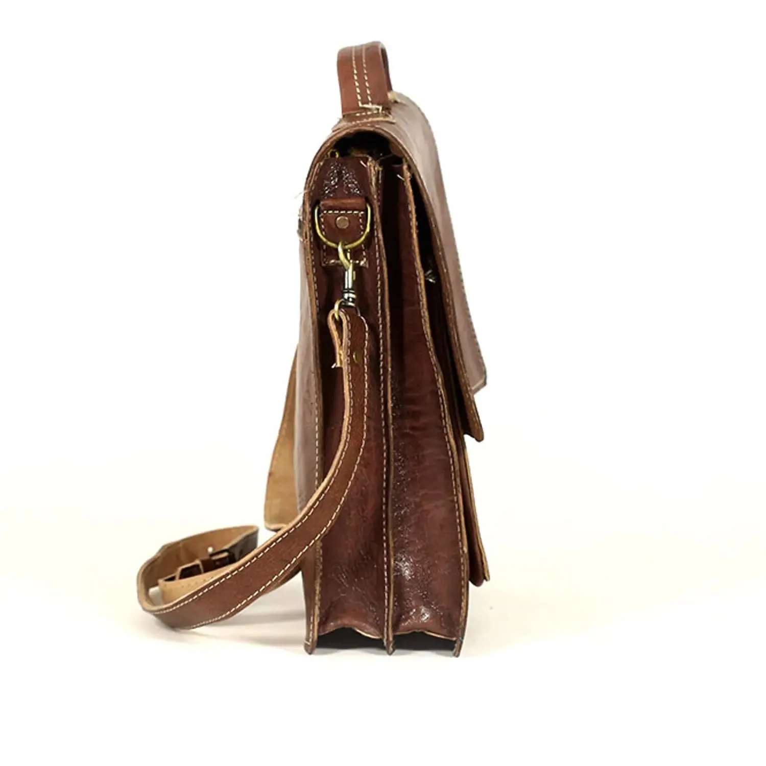 Biyadina Premium Vintage Messenger Leather Bag Handmade Satchel Brown Antique Cowhide Leather