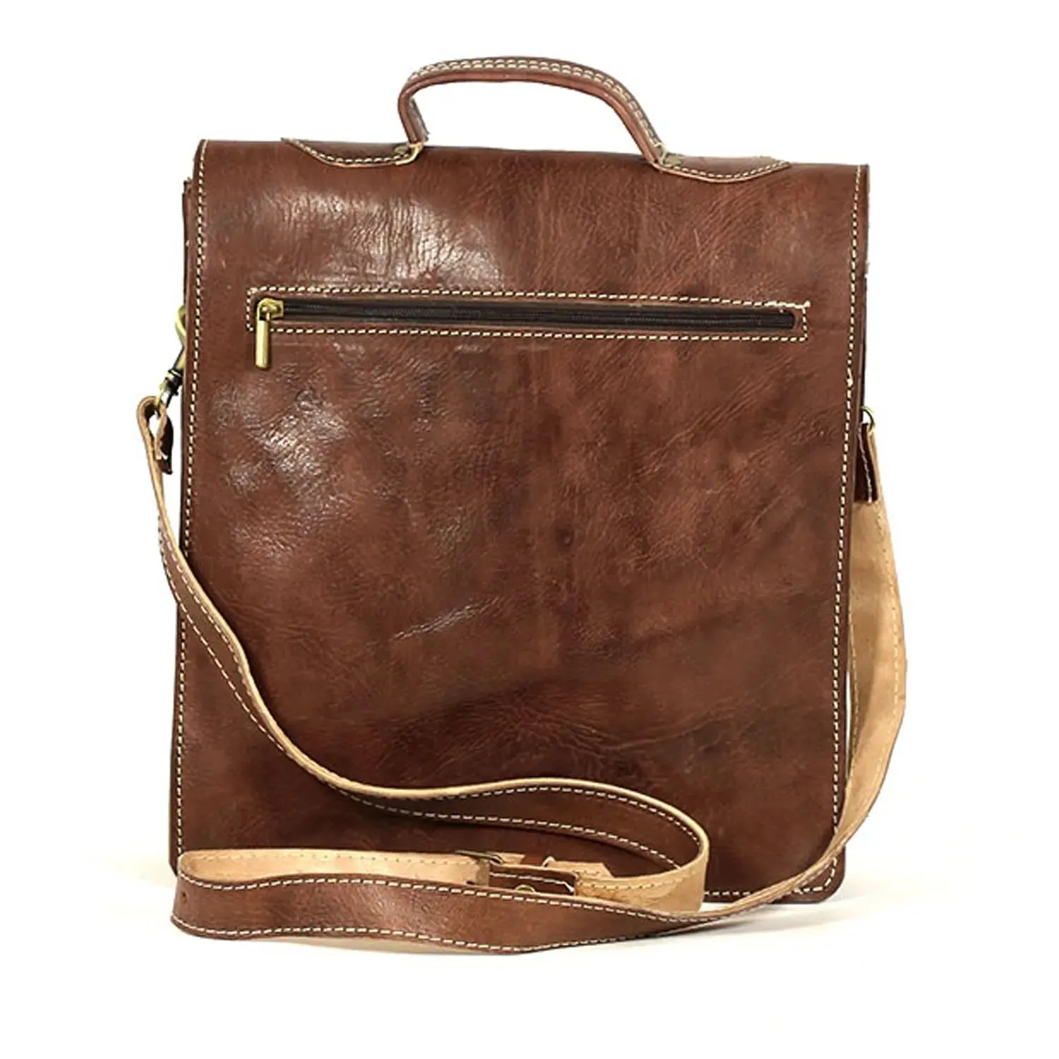 Biyadina Premium Vintage Messenger Leather Bag Handmade Satchel Brown Antique Cowhide Leather