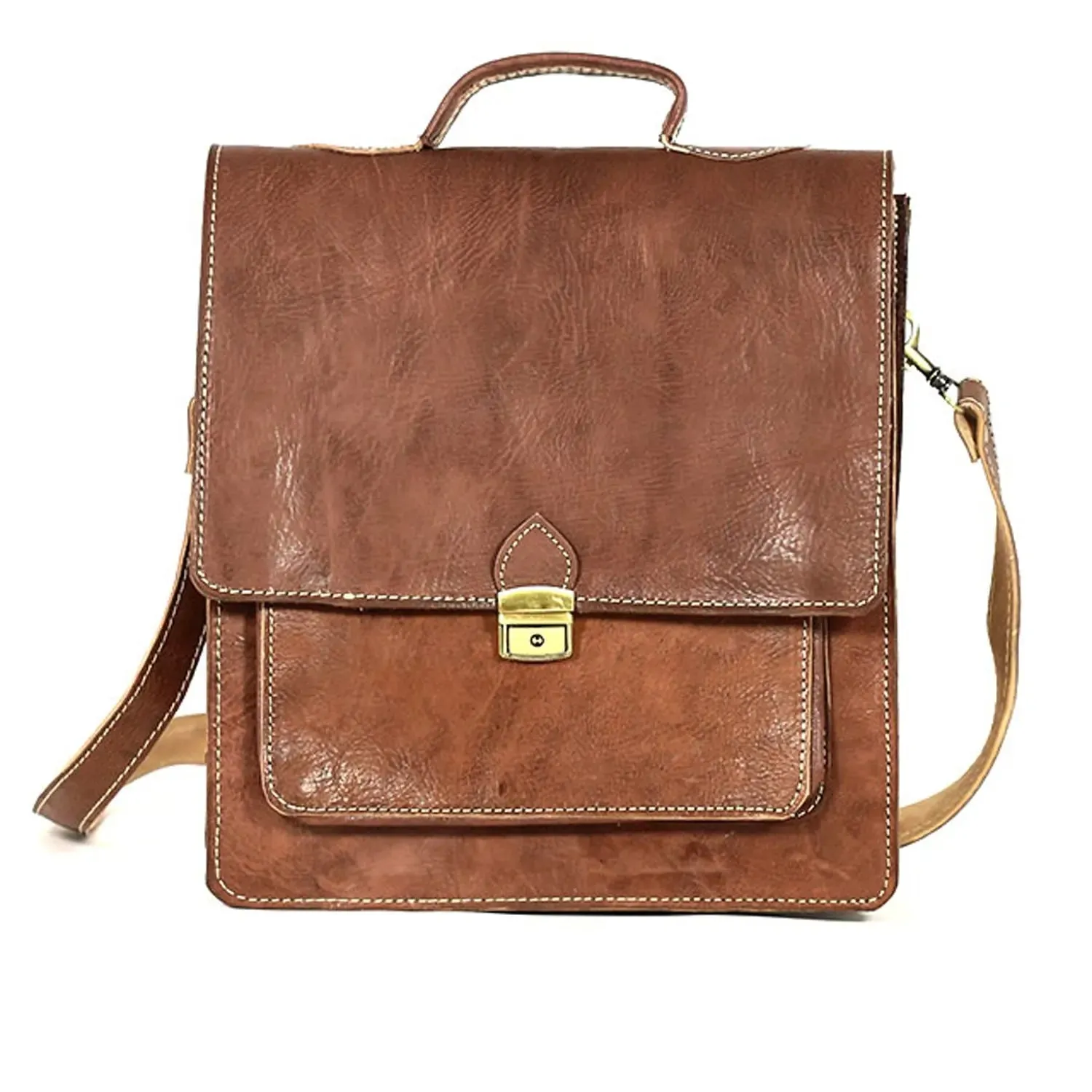 Biyadina Premium Vintage Messenger Leather Bag Handmade Satchel Brown Antique Cowhide Leather