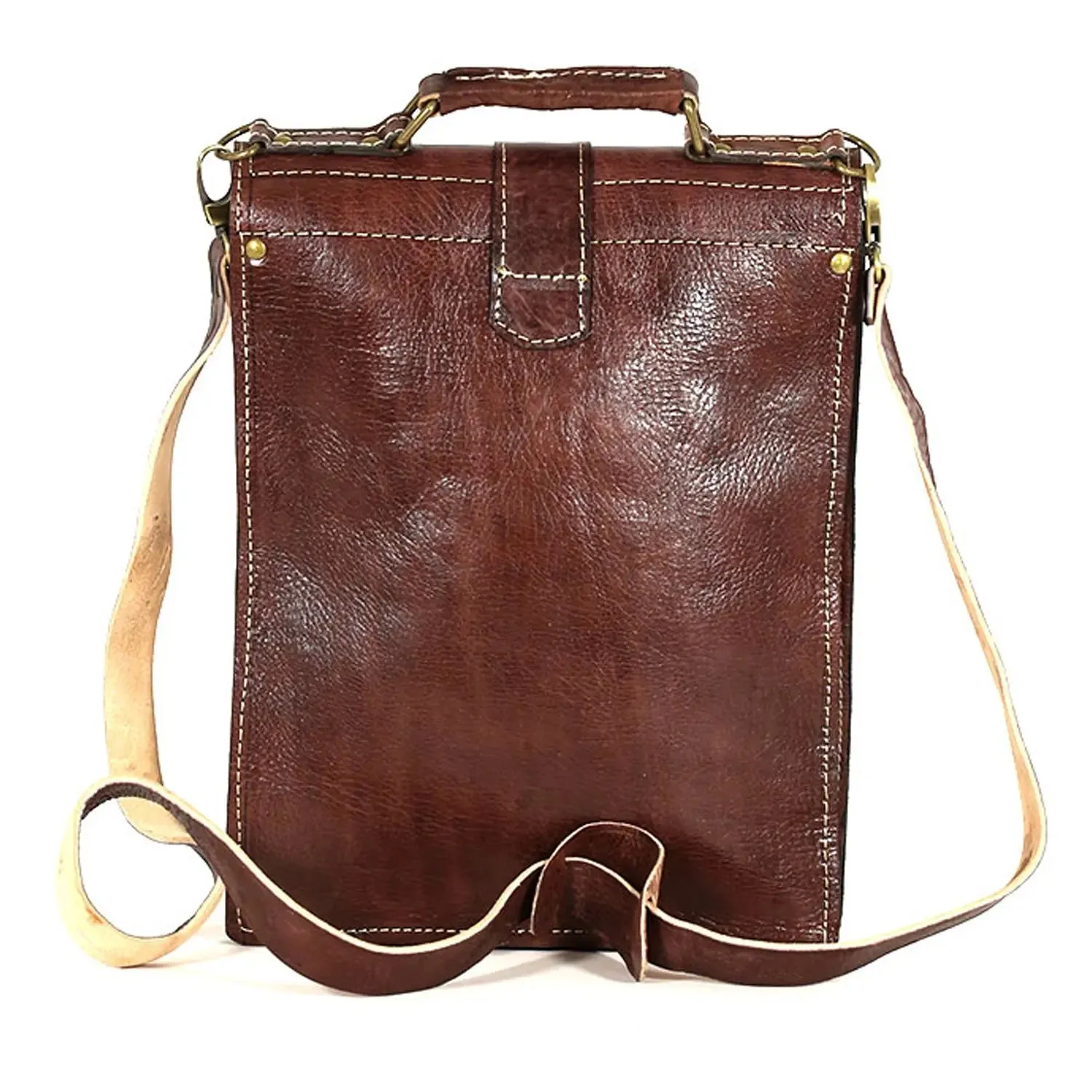 Biyadina Premium Vintage Messenger Leather Bag Handmade Satchel Brown for Ladies and gentleman Shoulder-bags