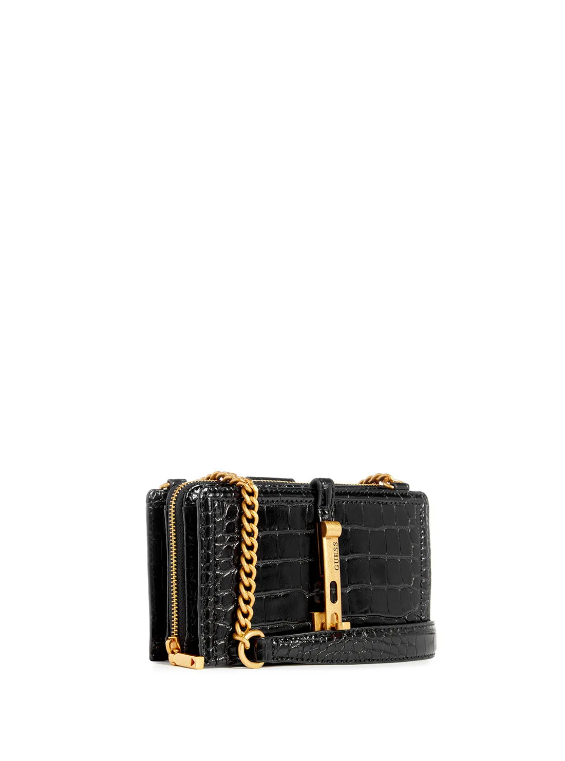 Black James Croco Mini Crossbody Bag