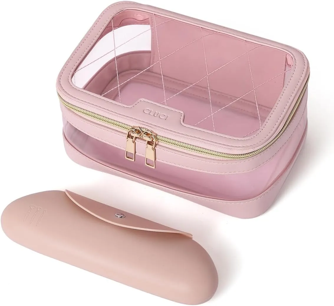CLUCI Makeup Bag, Clear Makeup Bag, Travel Make Up Bag, Cosmetic Bag, Makeup Brush Organizer Portable Make Up Pouch Organizer Large Capacity Makeup Brush Holder Travel Essentials for Women