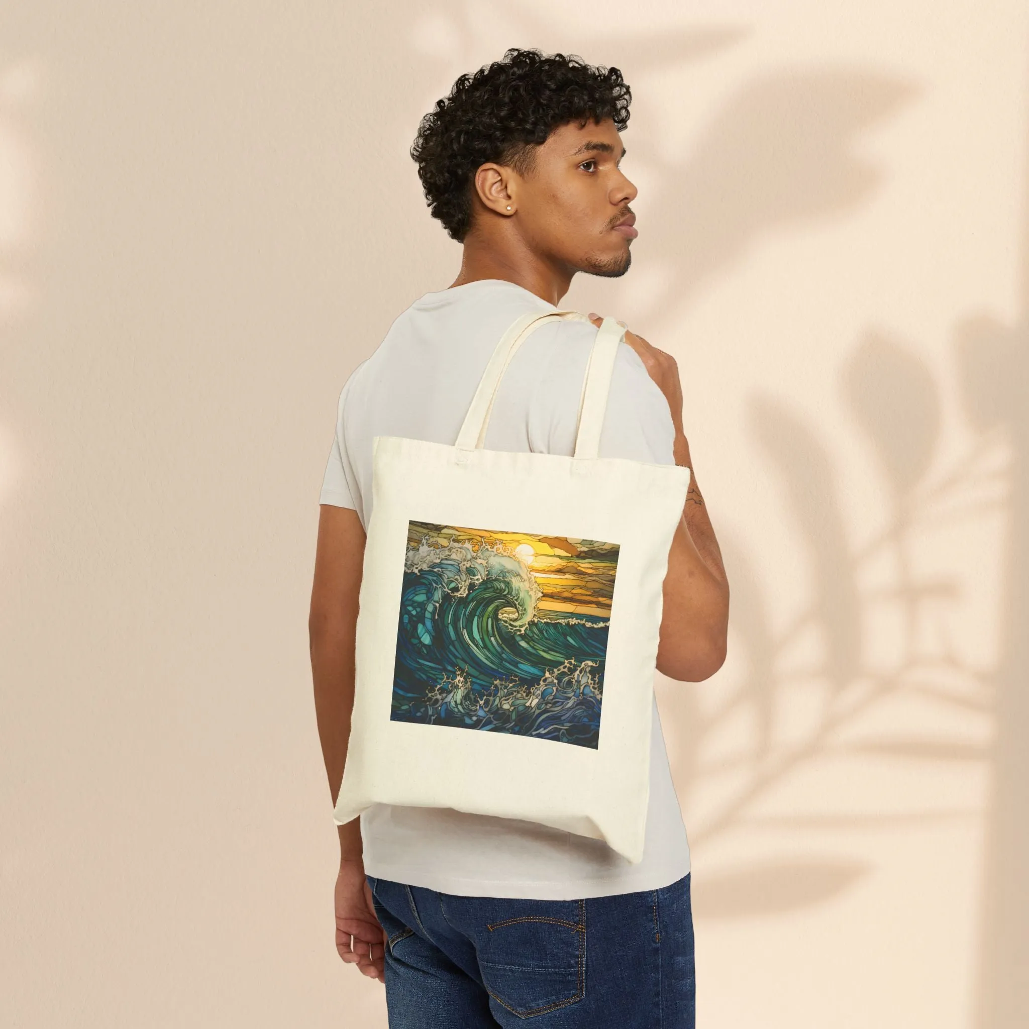Cotton Canvas Tote Bag - Ocean Waves