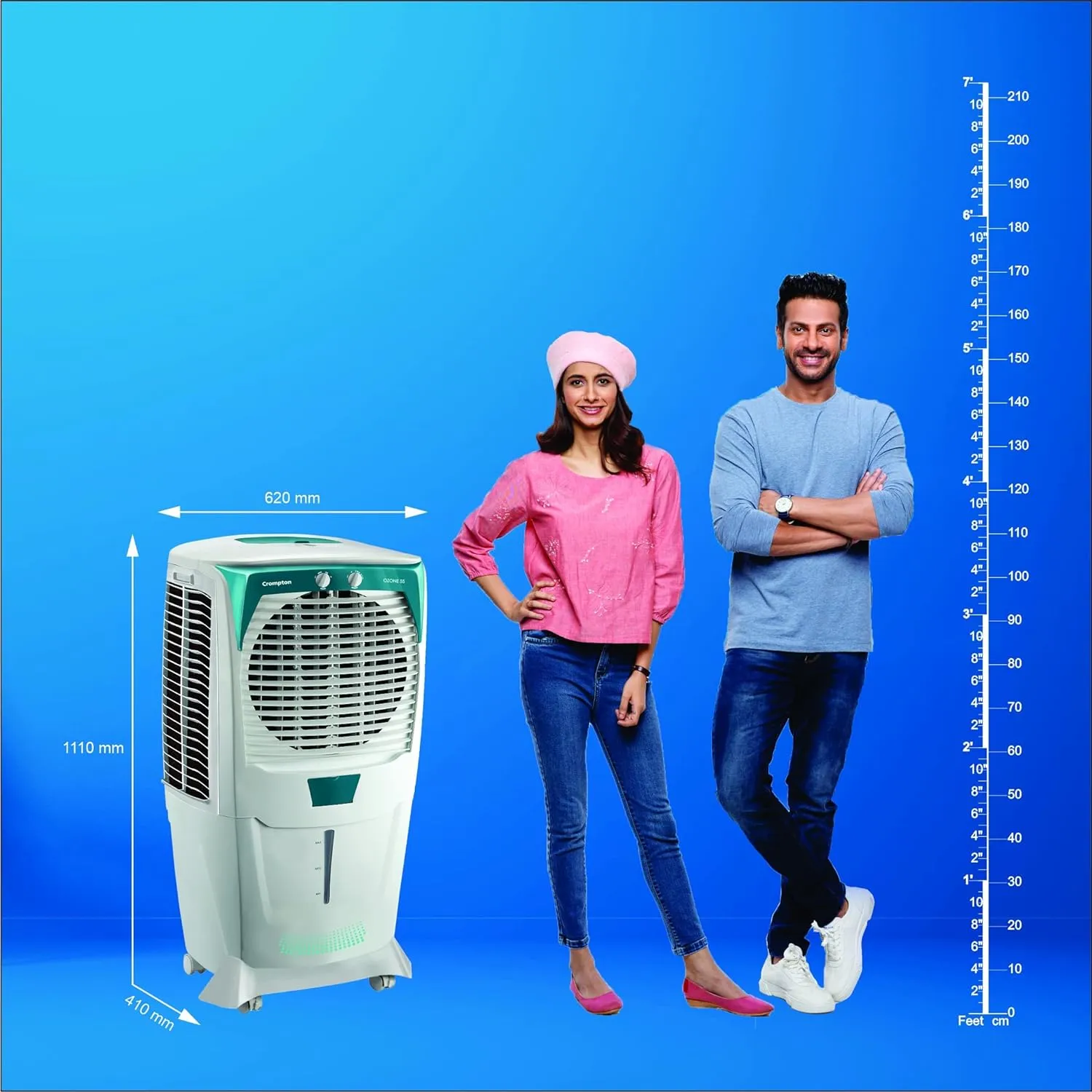Crompton ACGC-DAC555 Ozone Desert Air Cooler- 55L; with Everlast Pump, Auto Fill, 4-Way Air Deflection and High Density Honeycomb pads; White & Teal