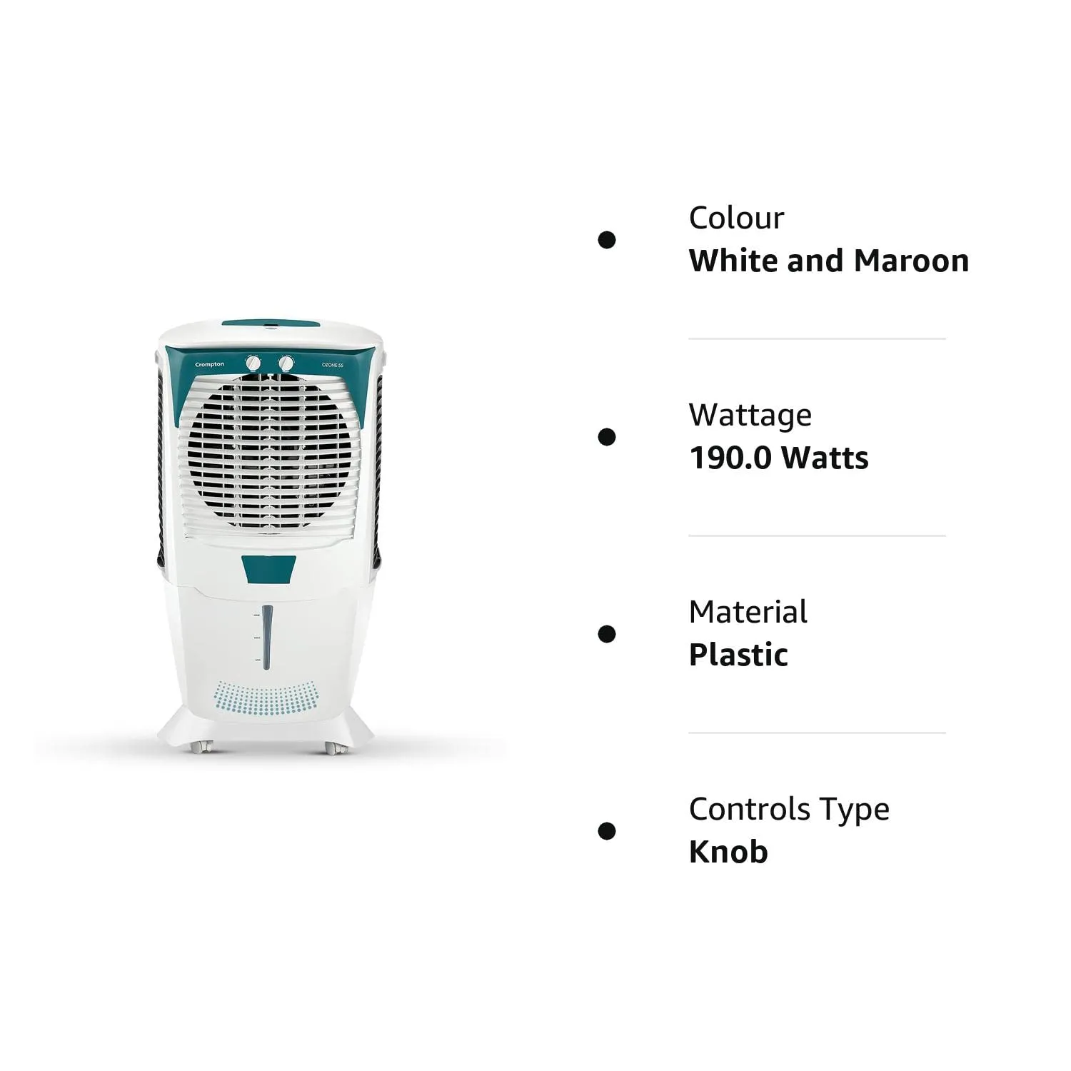 Crompton ACGC-DAC555 Ozone Desert Air Cooler- 55L; with Everlast Pump, Auto Fill, 4-Way Air Deflection and High Density Honeycomb pads; White & Teal