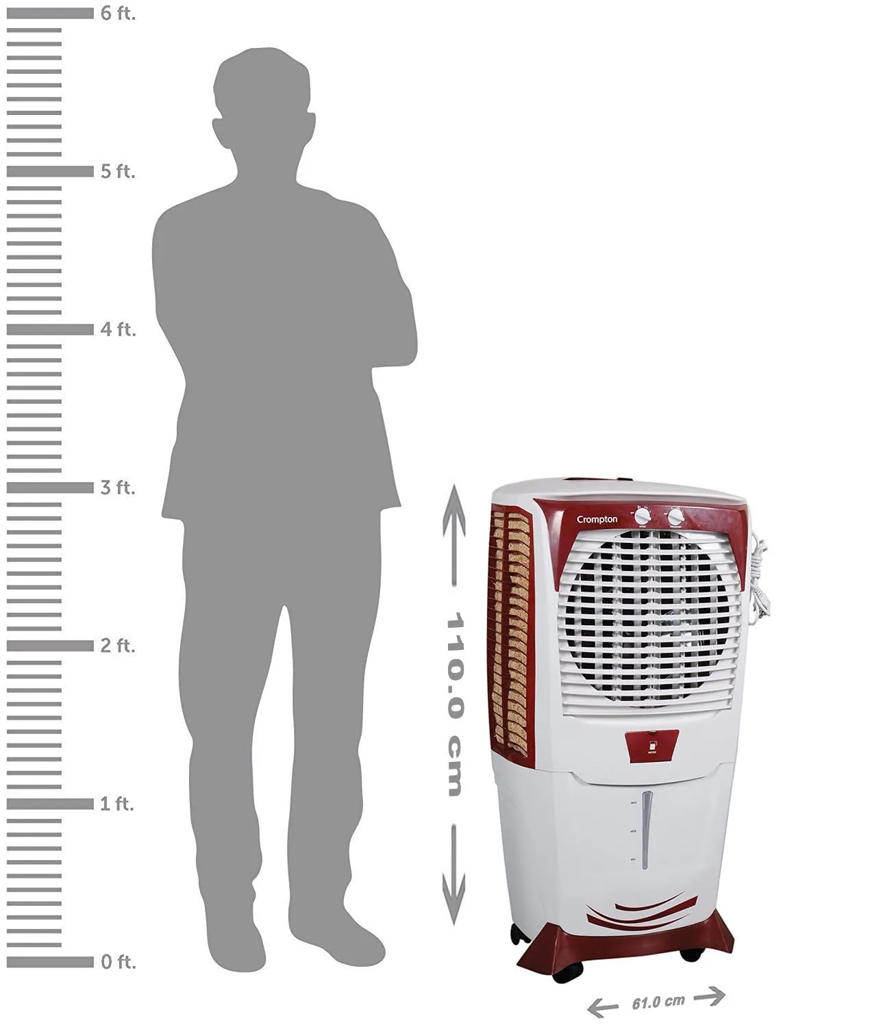 Crompton ACGC-DAC555 Ozone Desert Air Cooler- 55L; with Everlast Pump, Auto Fill, 4-Way Air Deflection and High Density Honeycomb pads; White & Teal