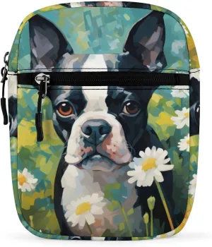 Cute Boston Terrier Dog Watercolor Small Crossbody Bag Mini Shoulder Bag Purse Travel Passport Wallet Bag for Women Men