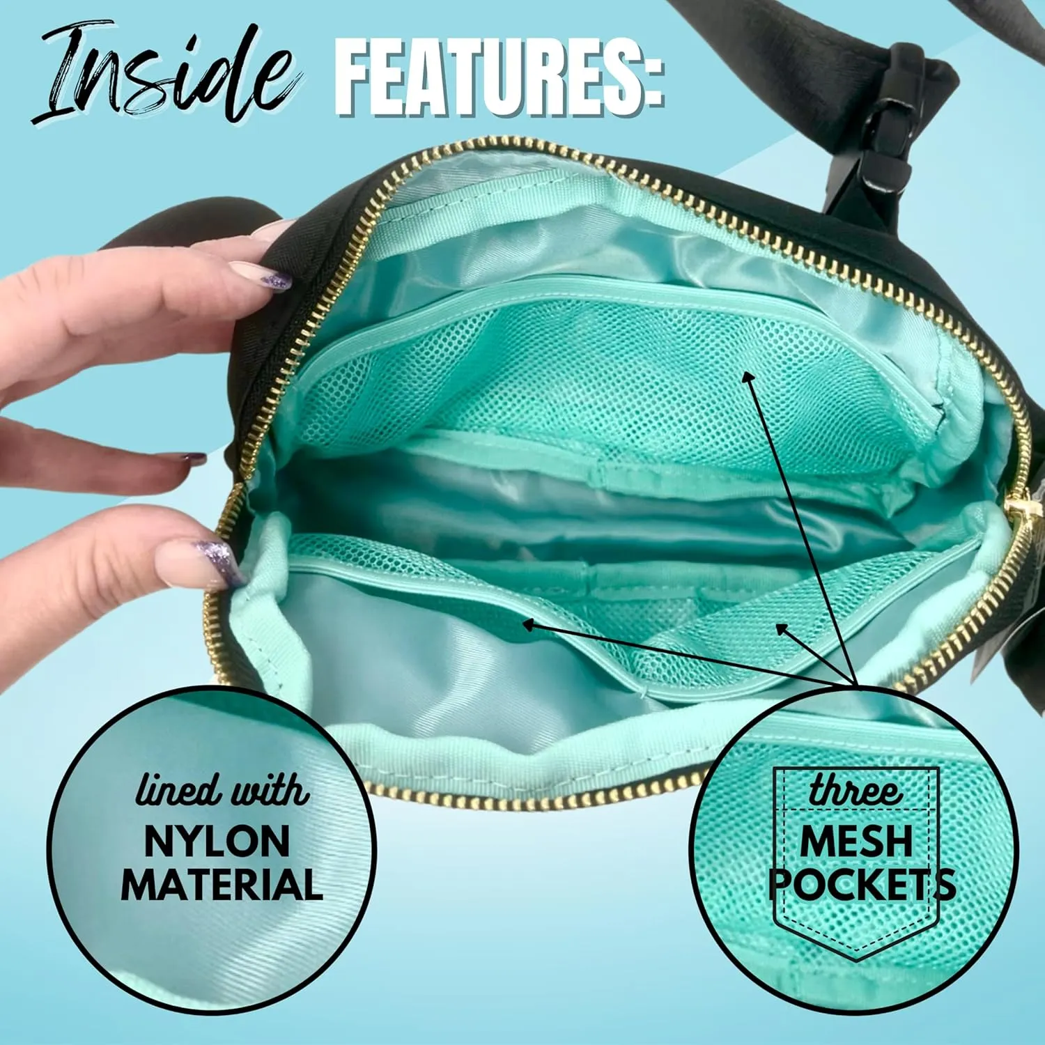 Cute Trendy Crossbody Mini Belt Bag for Blessed Women - Adjustable Strap Small Black Fanny Pack for Workout Running Traveling Hiking