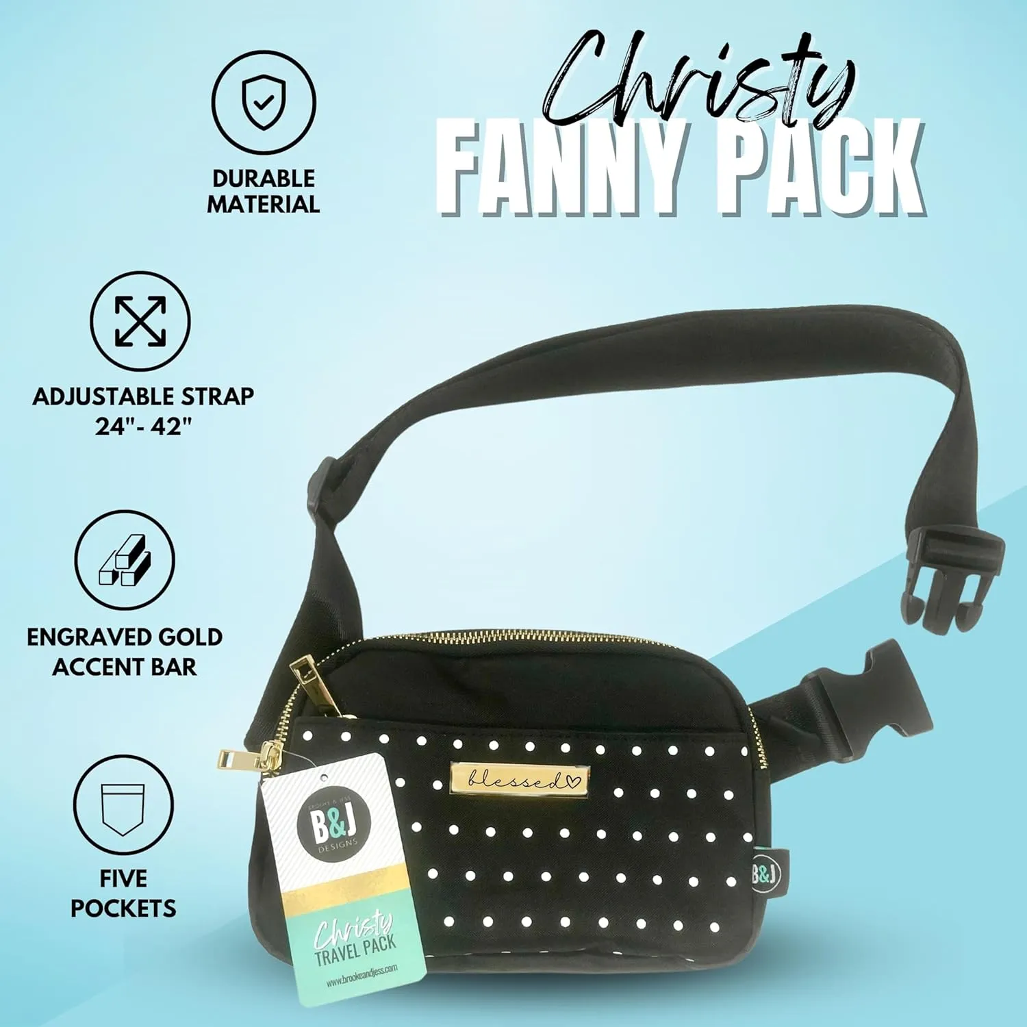 Cute Trendy Crossbody Mini Belt Bag for Blessed Women - Adjustable Strap Small Black Fanny Pack for Workout Running Traveling Hiking