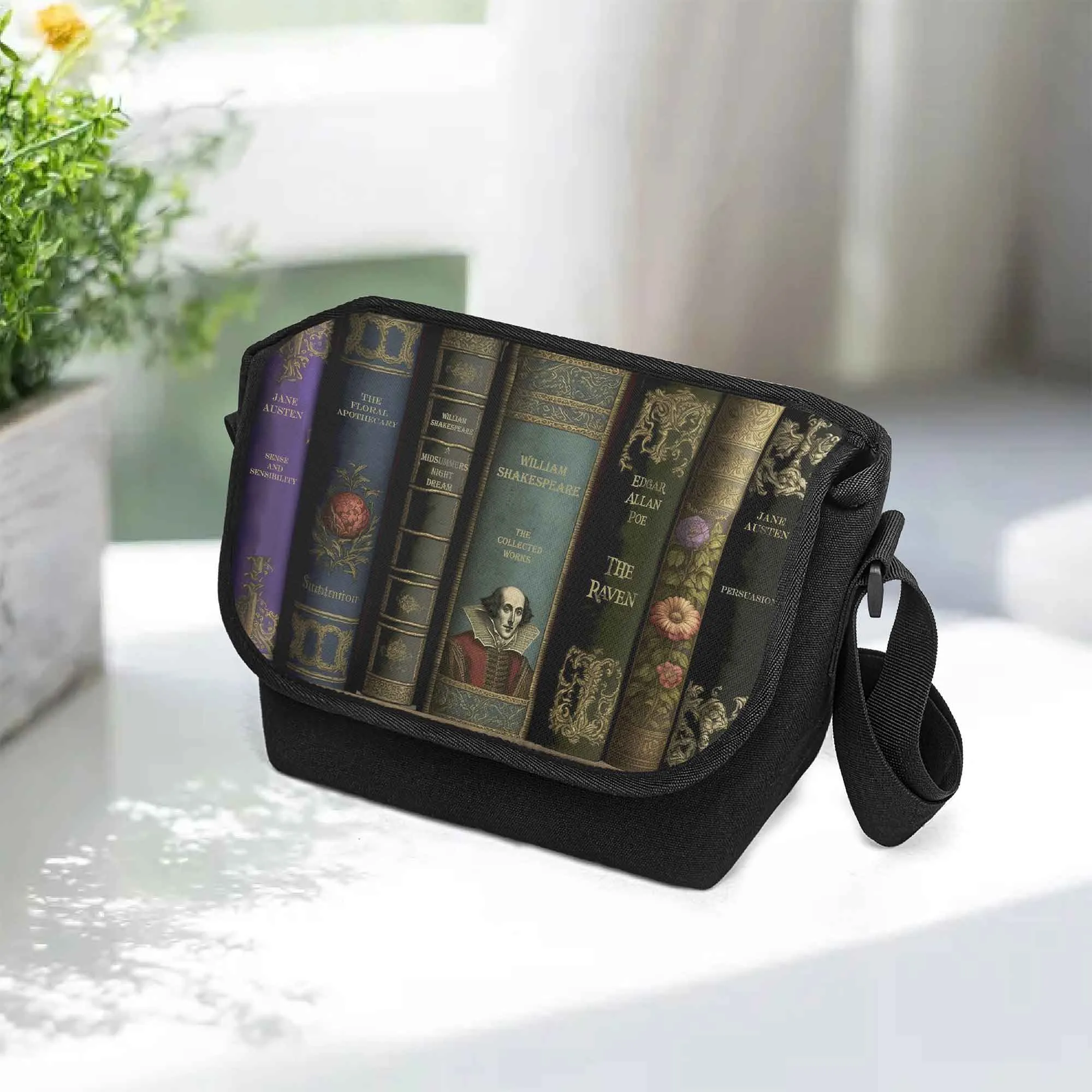 Dark Academia Classic Literature Library Book Bag - Messenger School Bag (JPMESSBOOKS)