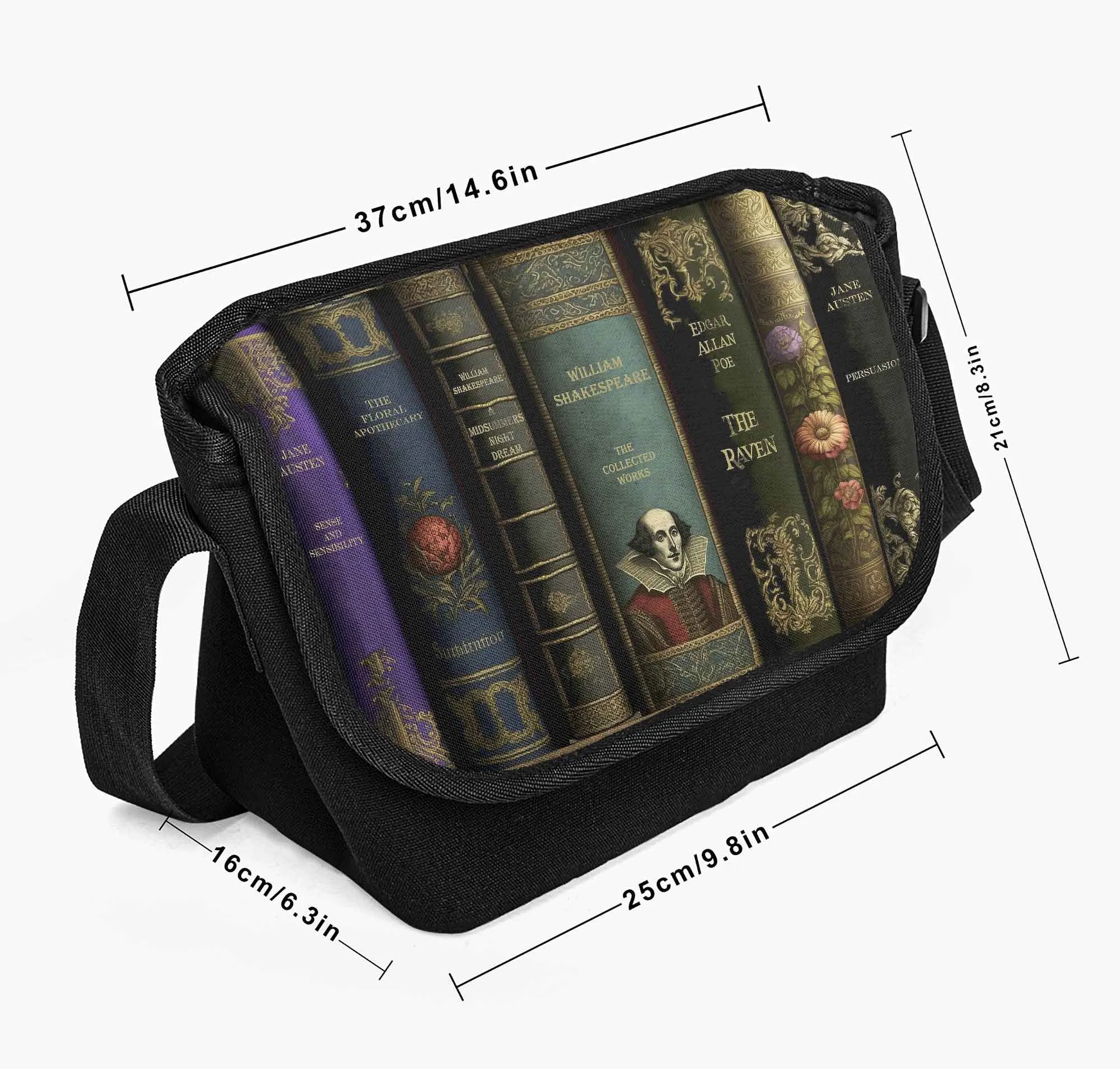 Dark Academia Classic Literature Library Book Bag - Messenger School Bag (JPMESSBOOKS)