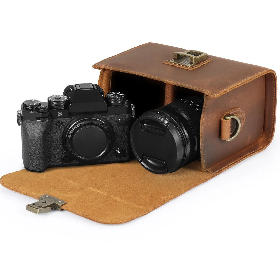 Dazzlo Top Grain Leather Camera Messenger Bag - Camel/Green/Red/Cinnamon - 8"