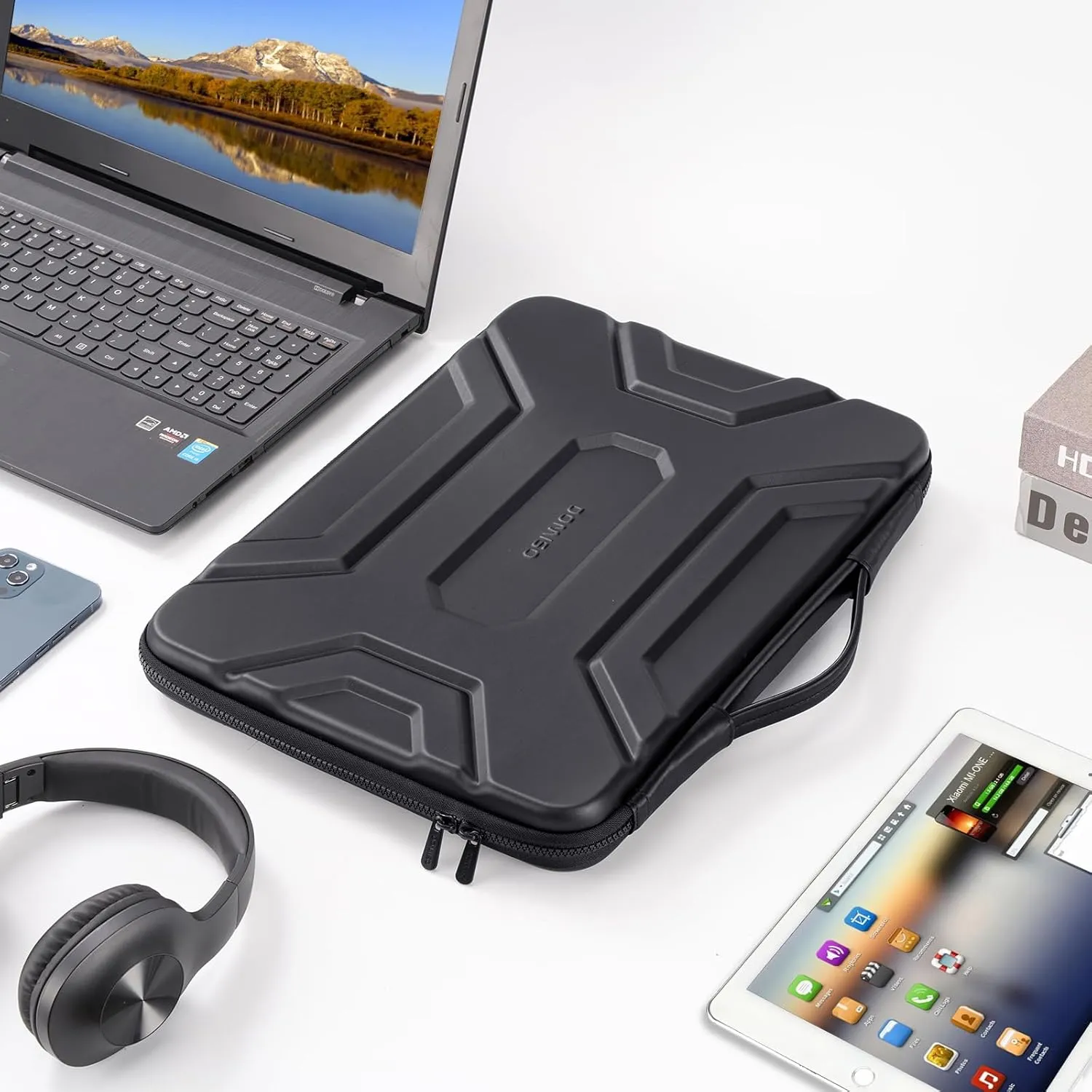 DOMISO 15.6 inch Laptop Sleeve Shoulder Bag Shockproof Computer Bag Waterproof EVA Protective Carrying Case for 16" MacBook Pro/Max M2 M1 2019-2023,15"-16" HP Dell Asus Laptop,Dell XPS 15,Black
