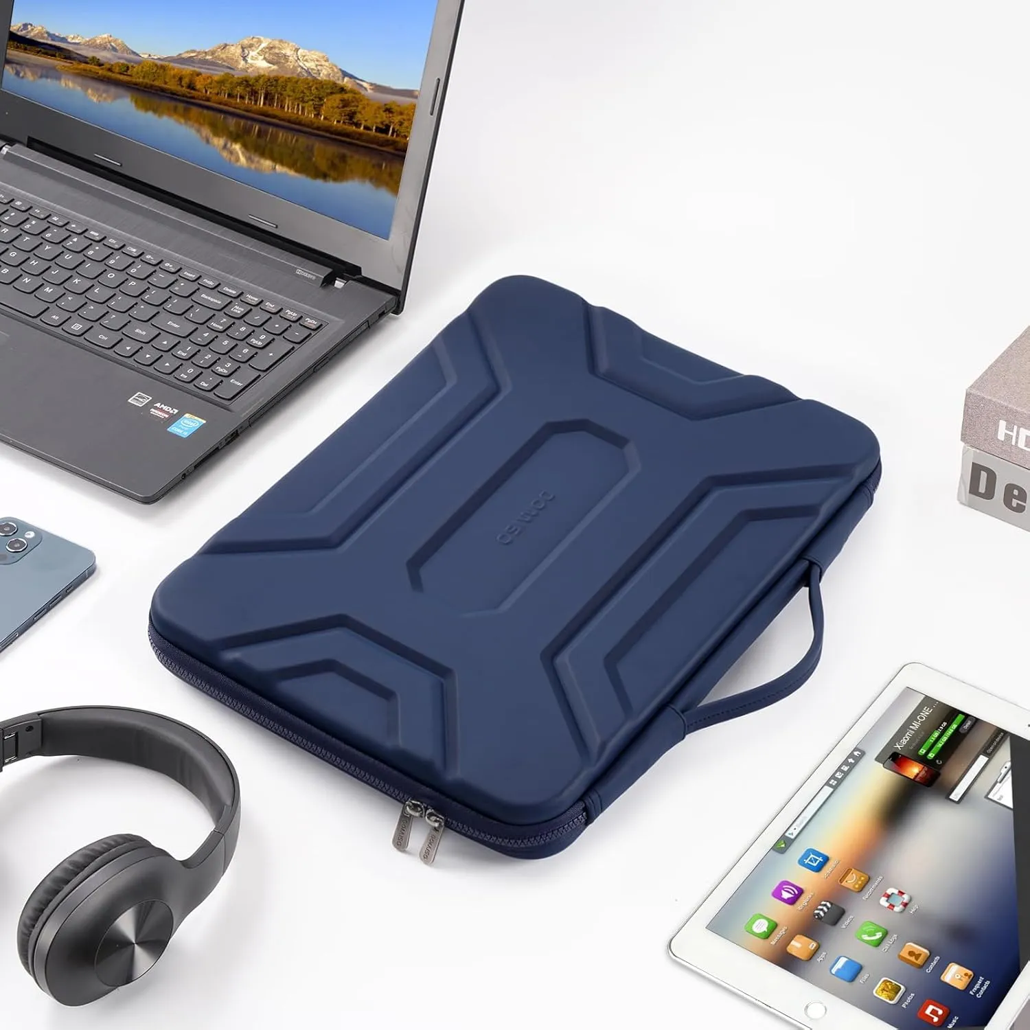 DOMISO 17 inch Laptop Sleeve with Handle Shockproof Computer Bag Waterproof EVA Protective Carrying Case for 17.3" HP Dell Asus Lenovo Laptop, Dark Blue
