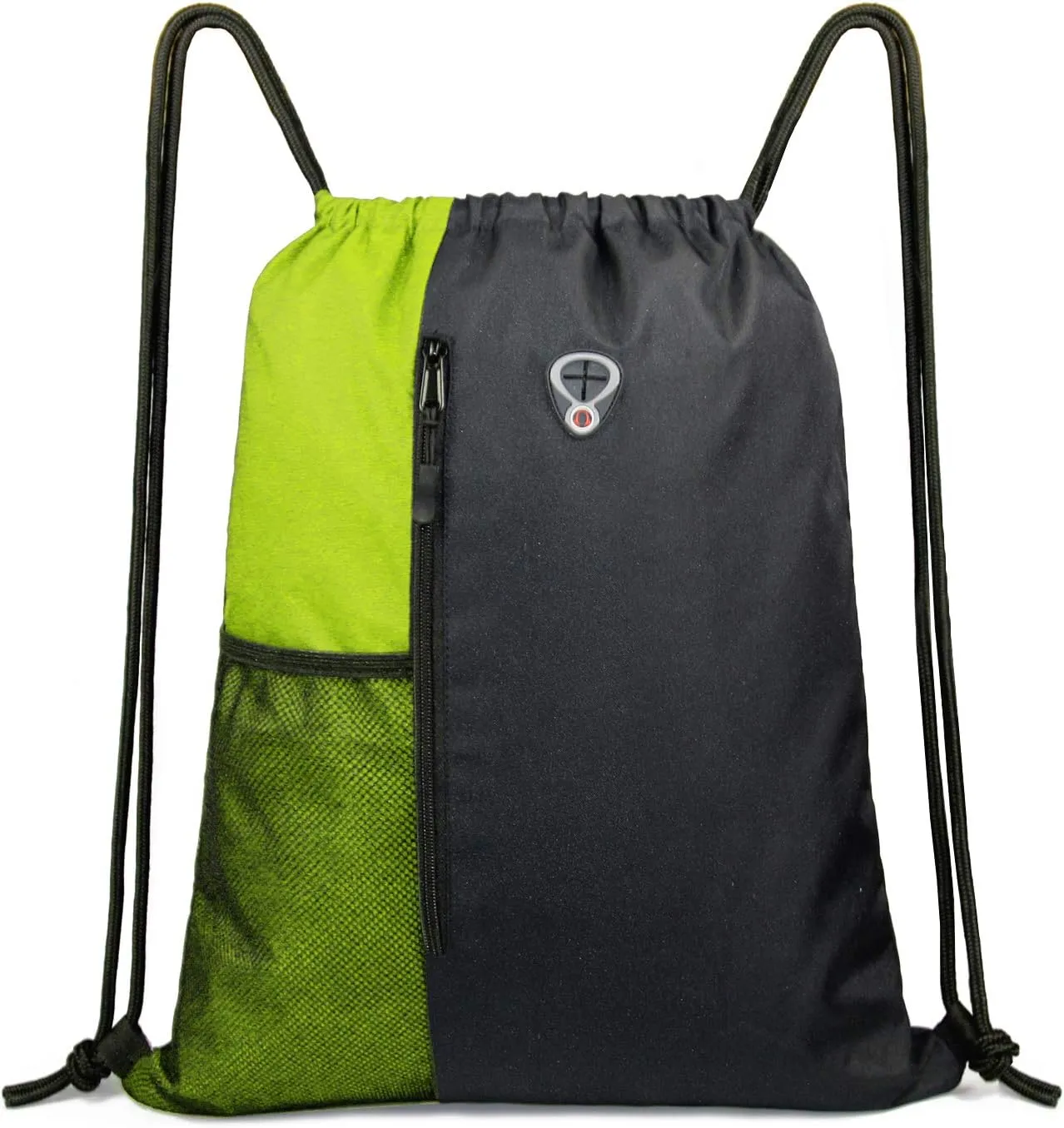 Drawstring Backpack Sports Gym Bag for Women Men Large Size With Two Zipper Pockets and Water Bottle Mesh Pockets