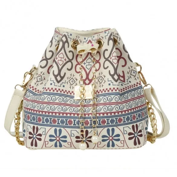 Drawstring Bag Patchwork Patterns Shoulder Messenger Bag Women Handbag Chain Bag Diagonal Package Canvas Totes