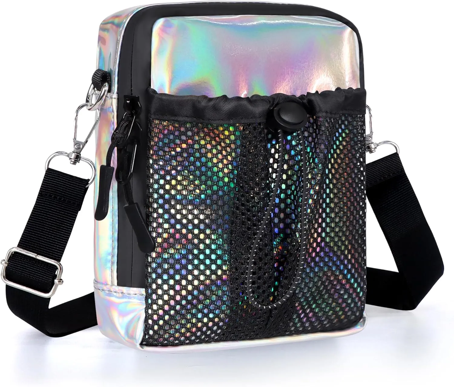 Geestock Small Crossbody Bag for Women Trendy, Holographic Mini Messenger Bag Shoulder Phone Purse with Water Bottle Pocket