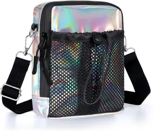 Geestock Small Crossbody Bag for Women Trendy, Holographic Mini Messenger Bag Shoulder Phone Purse with Water Bottle Pocket