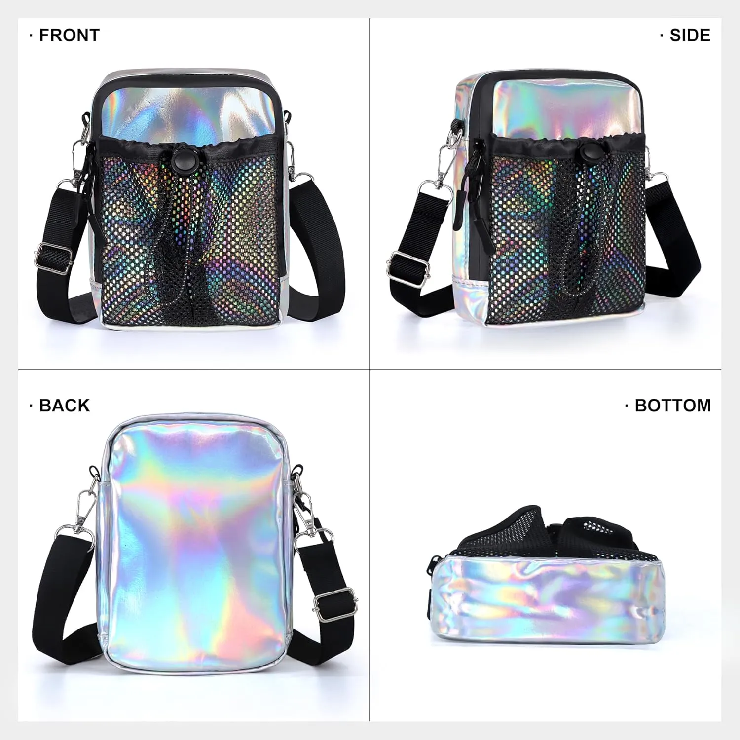Geestock Small Crossbody Bag for Women Trendy, Holographic Mini Messenger Bag Shoulder Phone Purse with Water Bottle Pocket