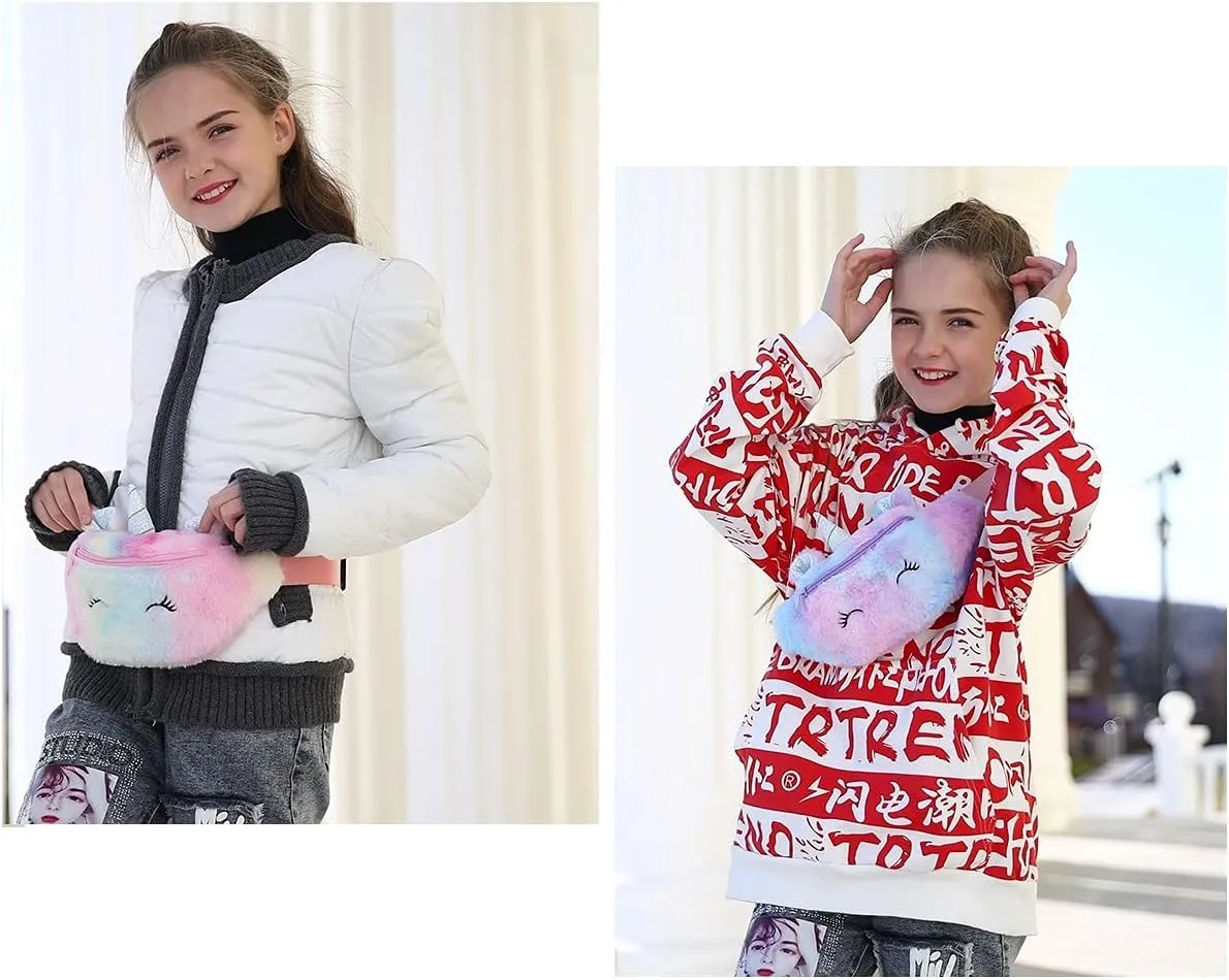 Girls Fanny Pack, Kids Unicorn Waist Bag, Crossbody Belt Bag, Cute Kids Travel Waist Bag (2 Pack Set 1)