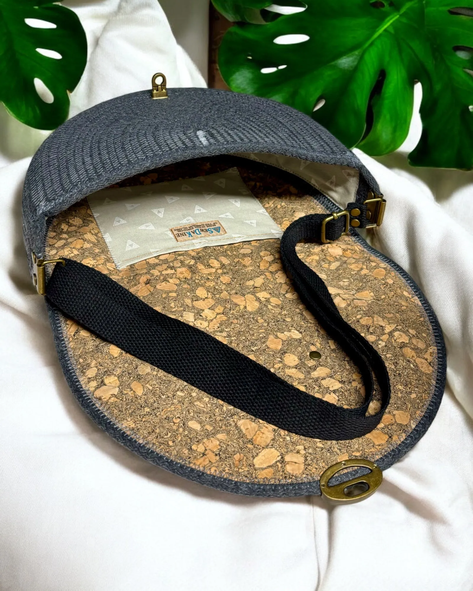 Graphite Mahina Crossbody Messenger Bag - Khaki Vintage Hawaiian Print Accents, Handmade, & Eco-Friendly