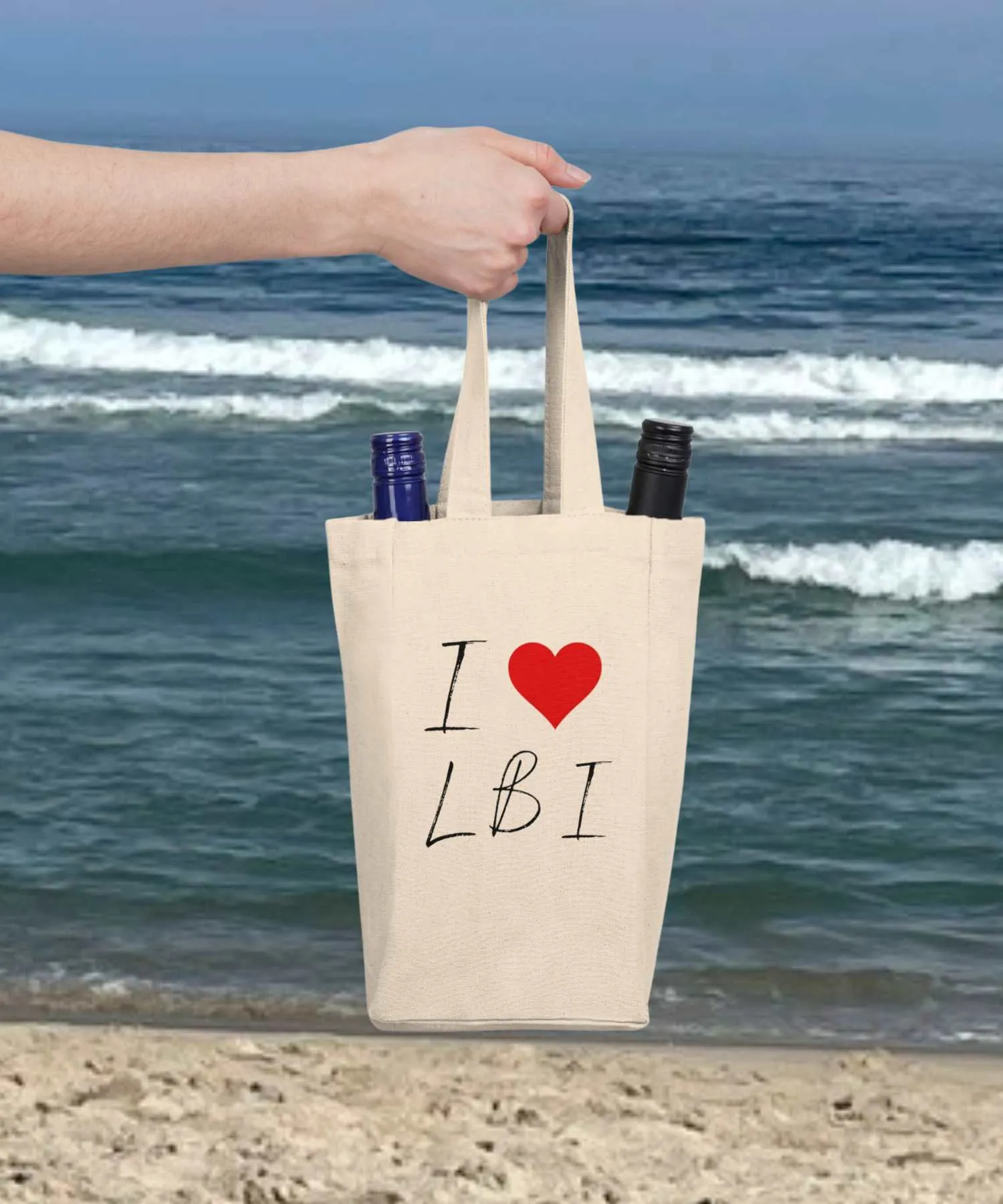 I heart LBI Double Wine Tote Bag