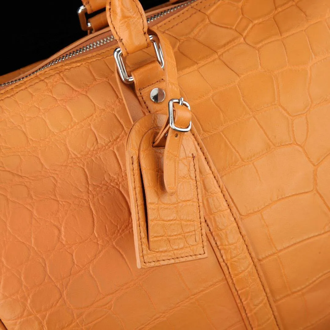 Large Matt Crocodile Leather Travel Duffel Bag
