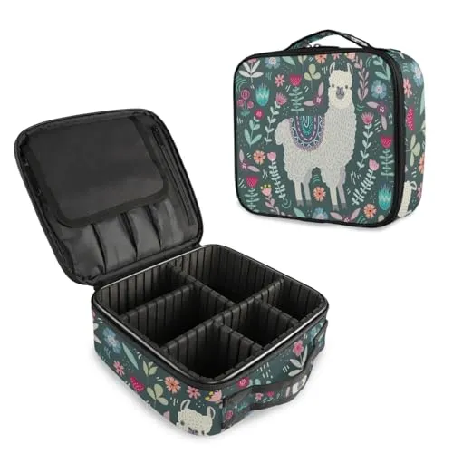 Makeup Cosmetic Storage Case with Adjustable Compartment (Lama Floral)