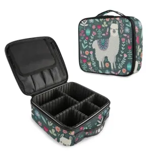 Makeup Cosmetic Storage Case with Adjustable Compartment (Lama Floral)