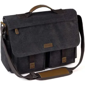 Messenger Bag for Men, VASCHY Vintage Water Resistant Waxed Canvas Satchel 15.6 inch Laptop Briefcase Shoulder Bag with Padded Shoulder Strap Gray