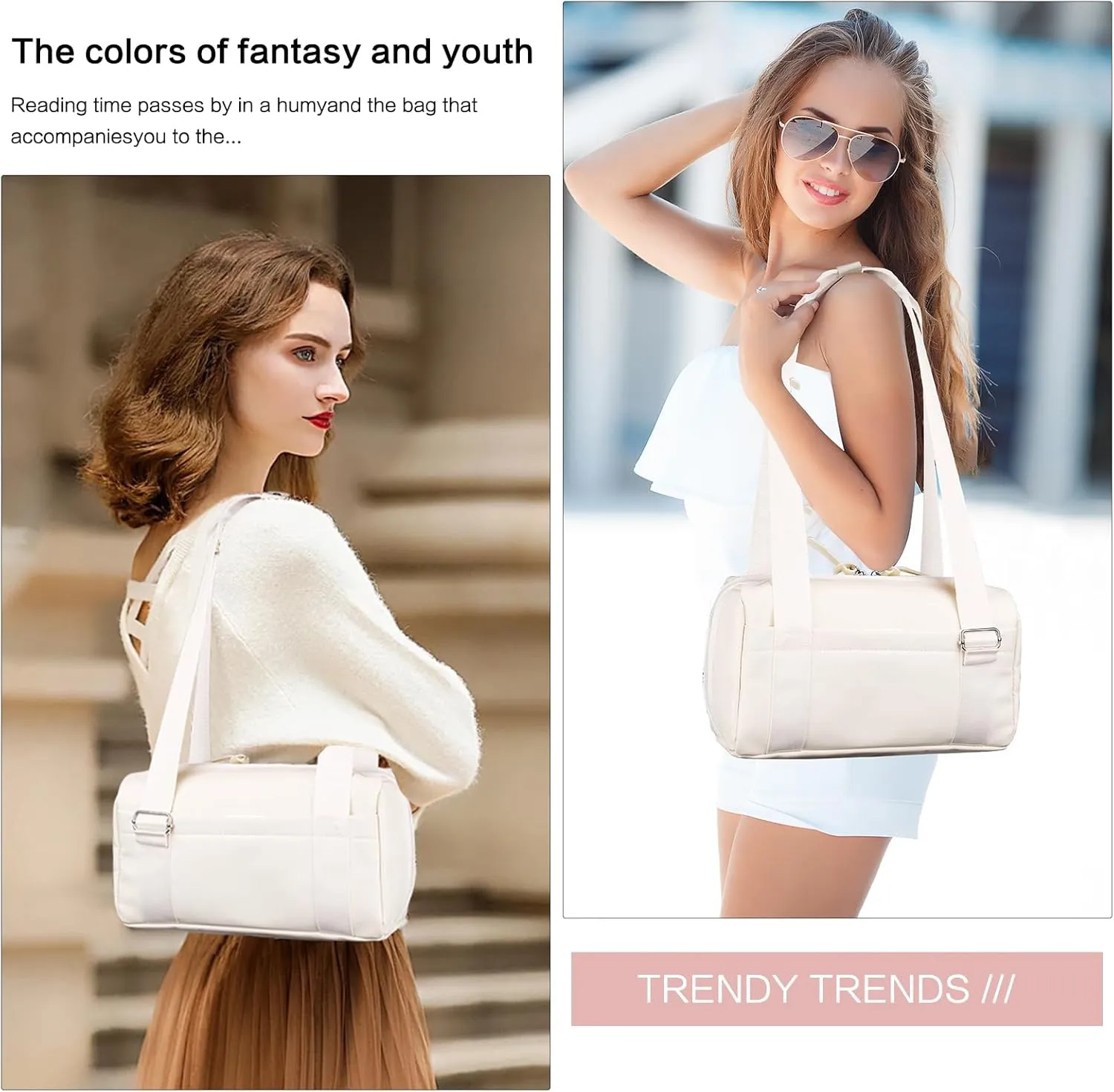 Mini Gym Bag for Women Girls Small Gym Tote Bag with Wet Compartment Waterproof Travel Duffle Bag Cute Workout Sport Bag (White)