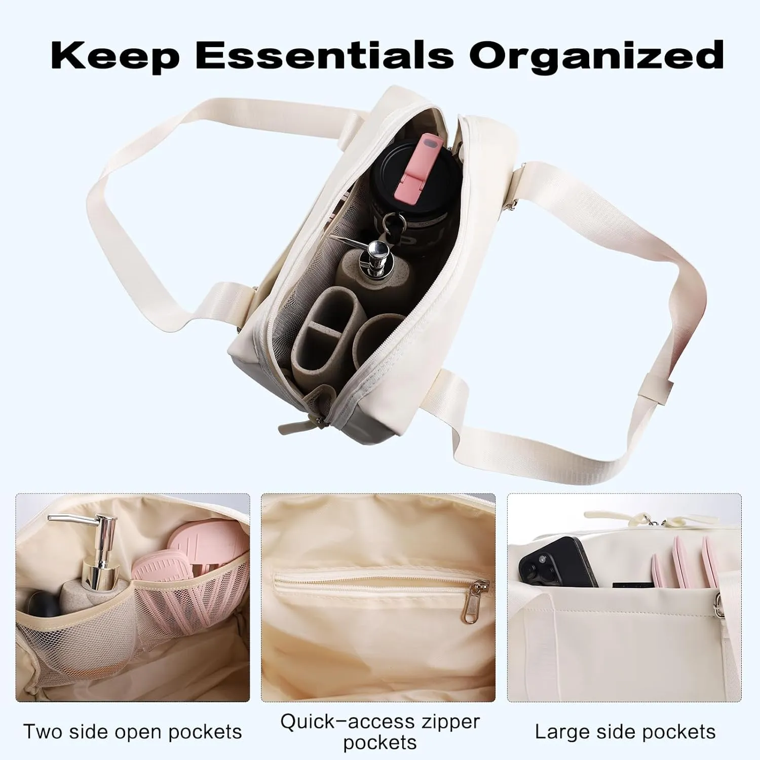 Mini Gym Bag for Women Girls Small Gym Tote Bag with Wet Compartment Waterproof Travel Duffle Bag Cute Workout Sport Bag (White)