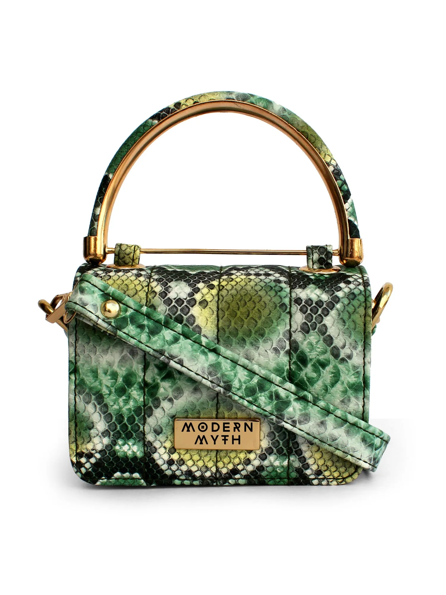 Nano Green Snake Print Mini Box Bag | Modern Myth
